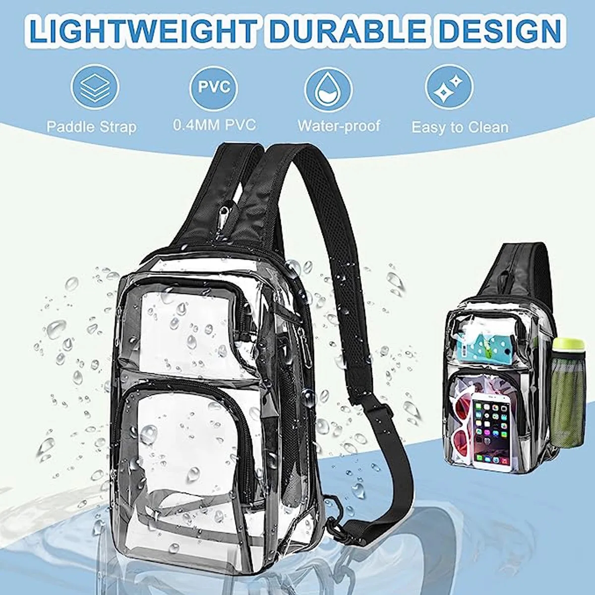 Clear PVC Outdoor Backpack & Sling Bag With Adjustable Strap 10