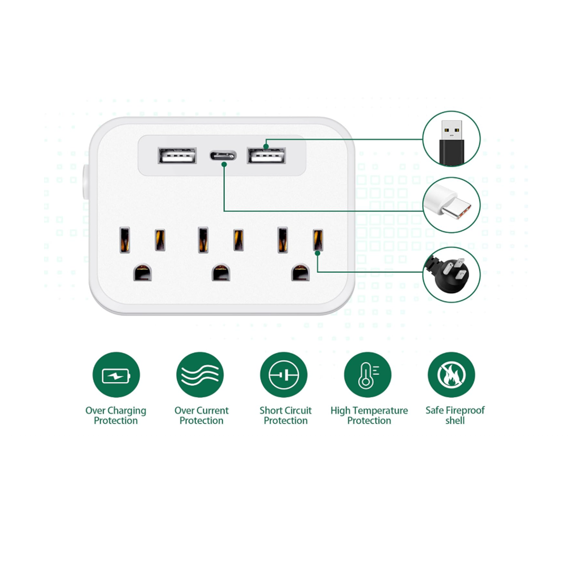 Delicate ABS Wall -Charger W/ 3 Outlets Extender 4