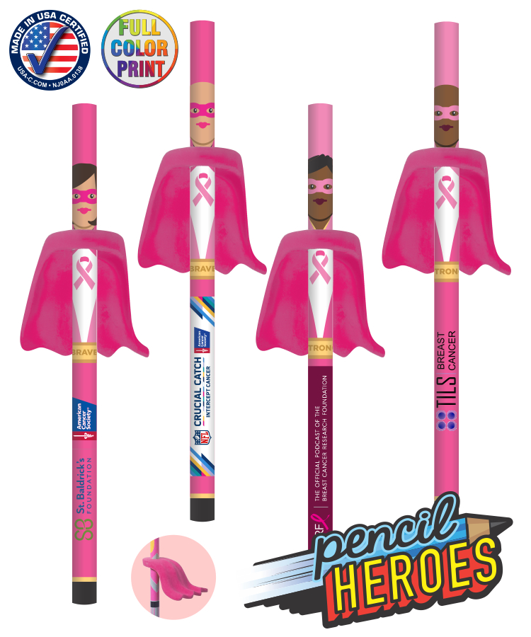 Pencil Heroes - Breast Cancer Superhero Pencils with Eraser Capes - USA Made 1