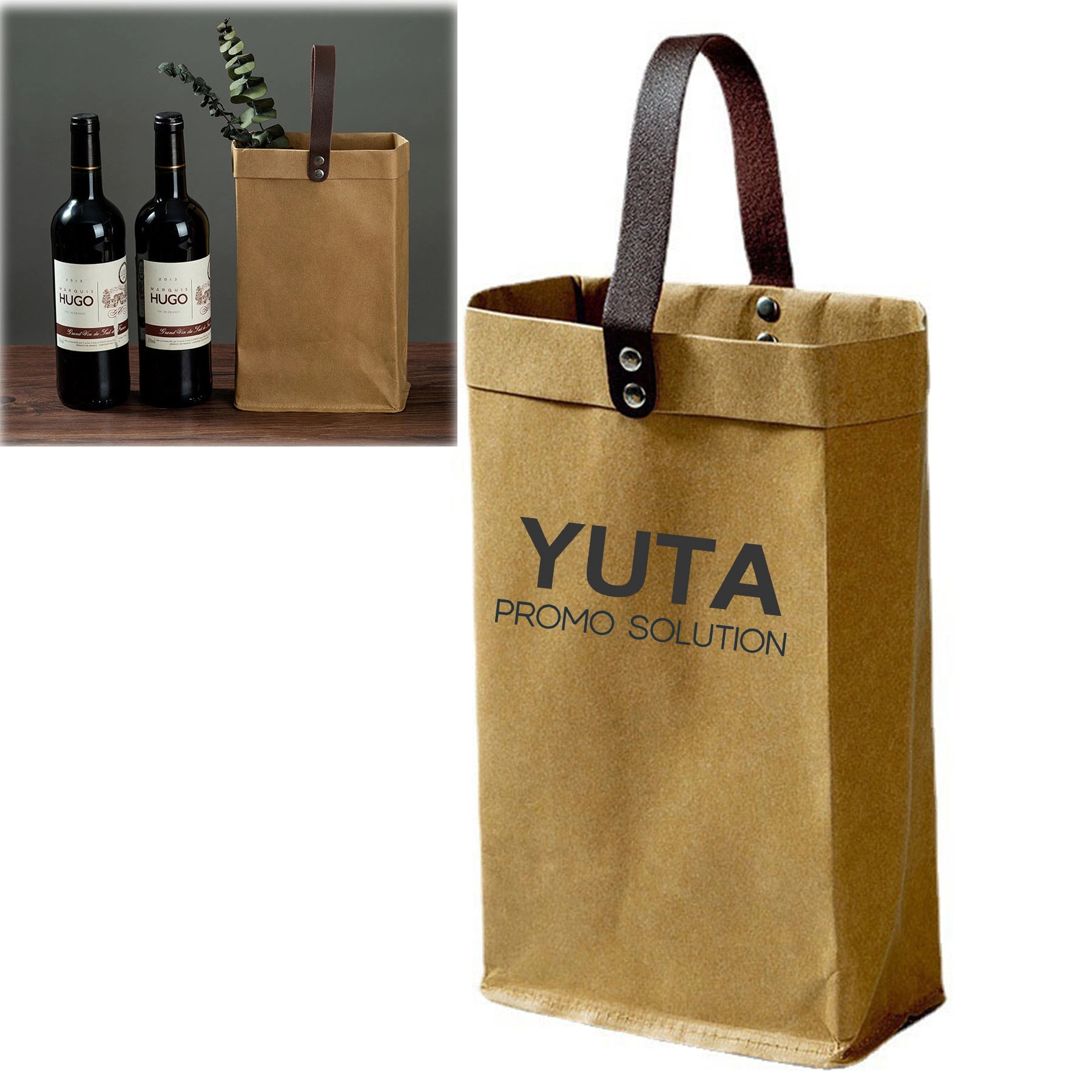 Kraft Paper Wine Gift Bag With Leather Handle For Holidays 2