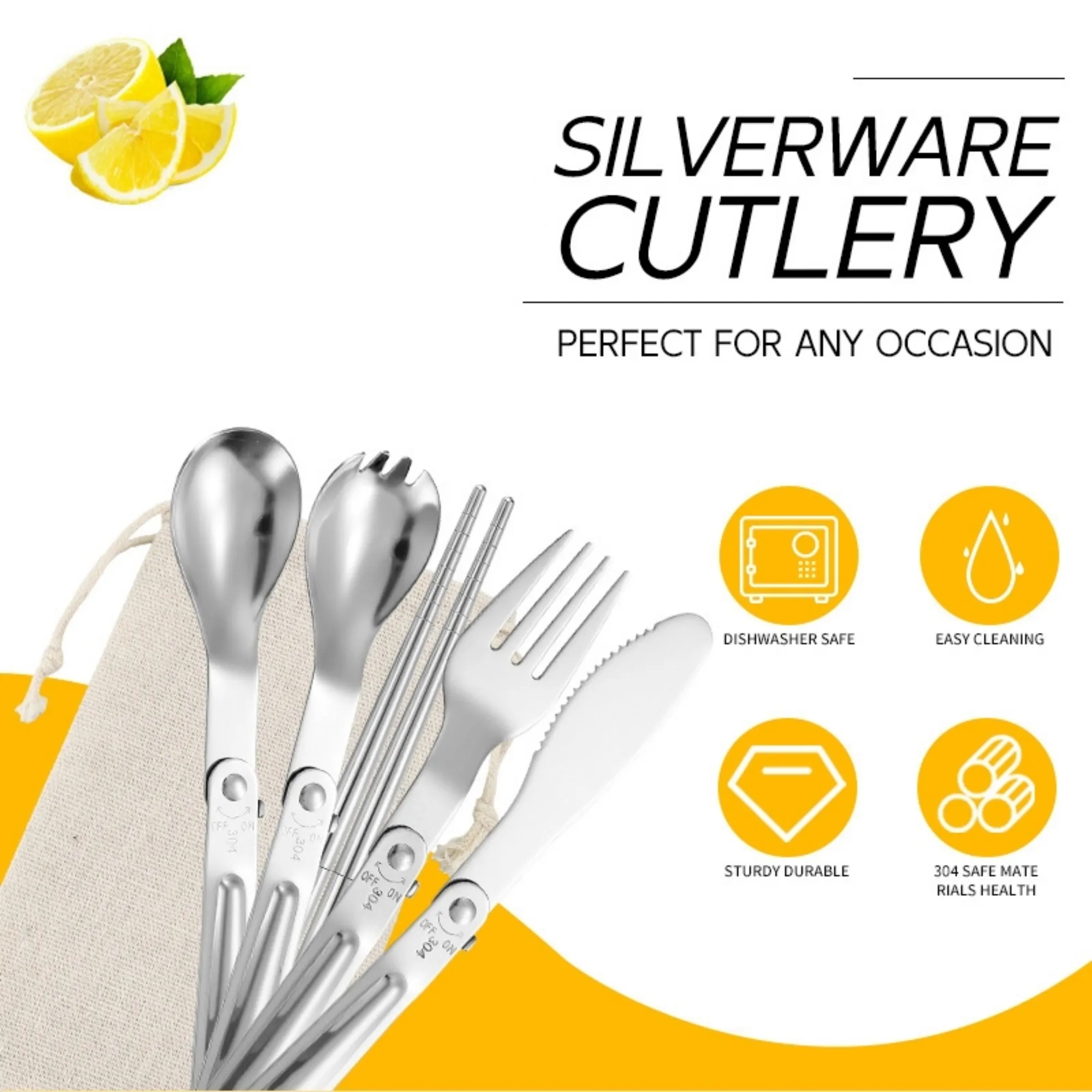 Foldable Stainless Steel Camping Utensils Set 11