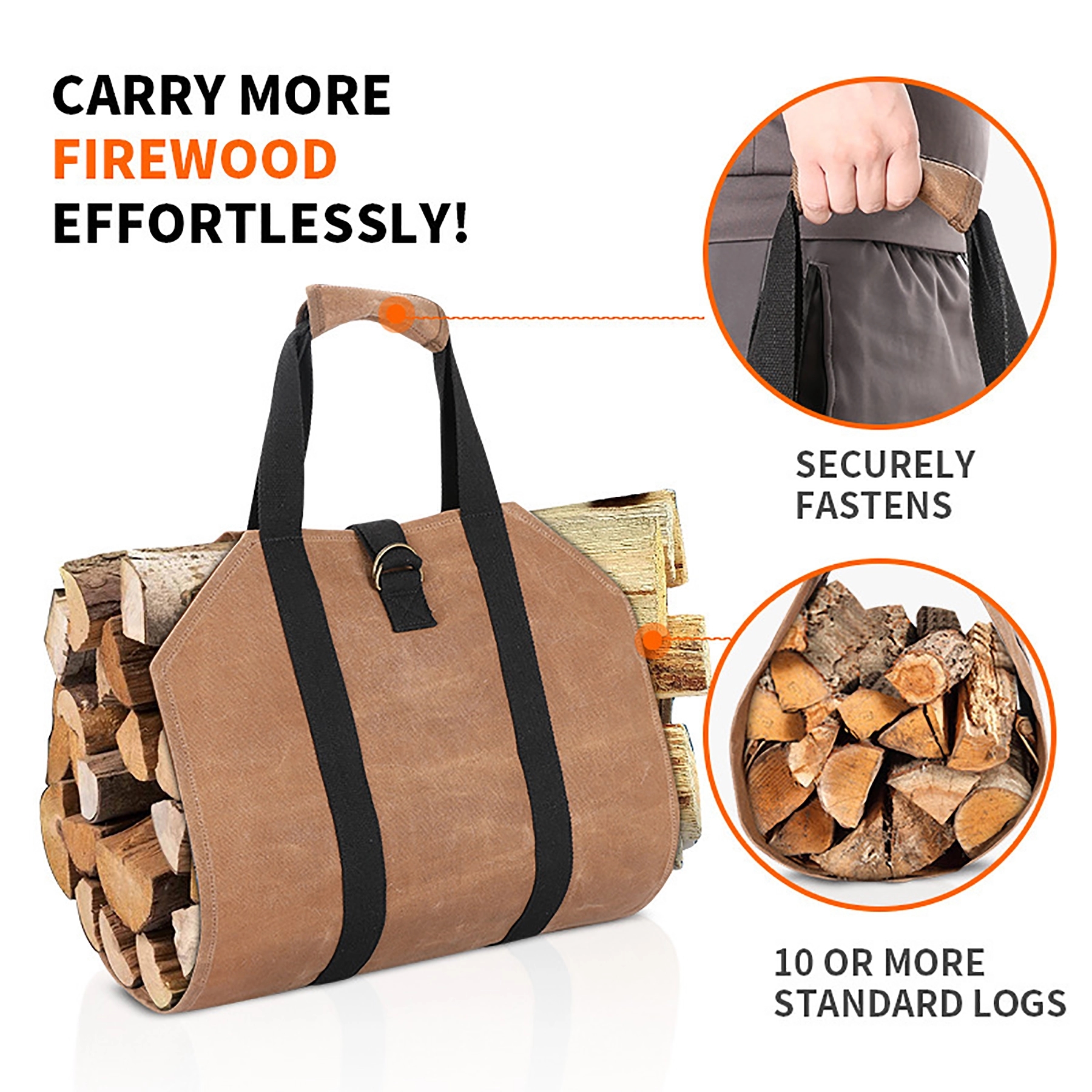 Log Carrier For Firewood 39 In X 18In Waxed Canvas Bag 1