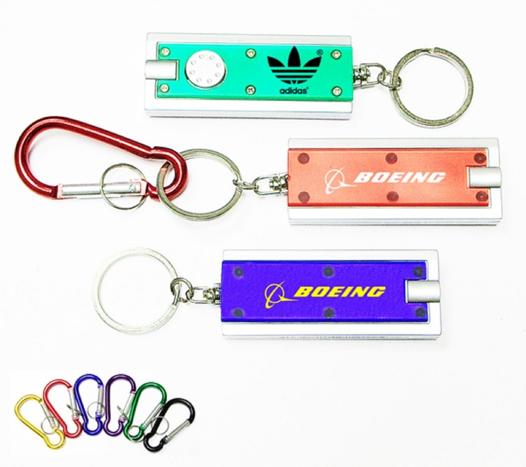 Slim rectangular flash light with colorful light and carabiner