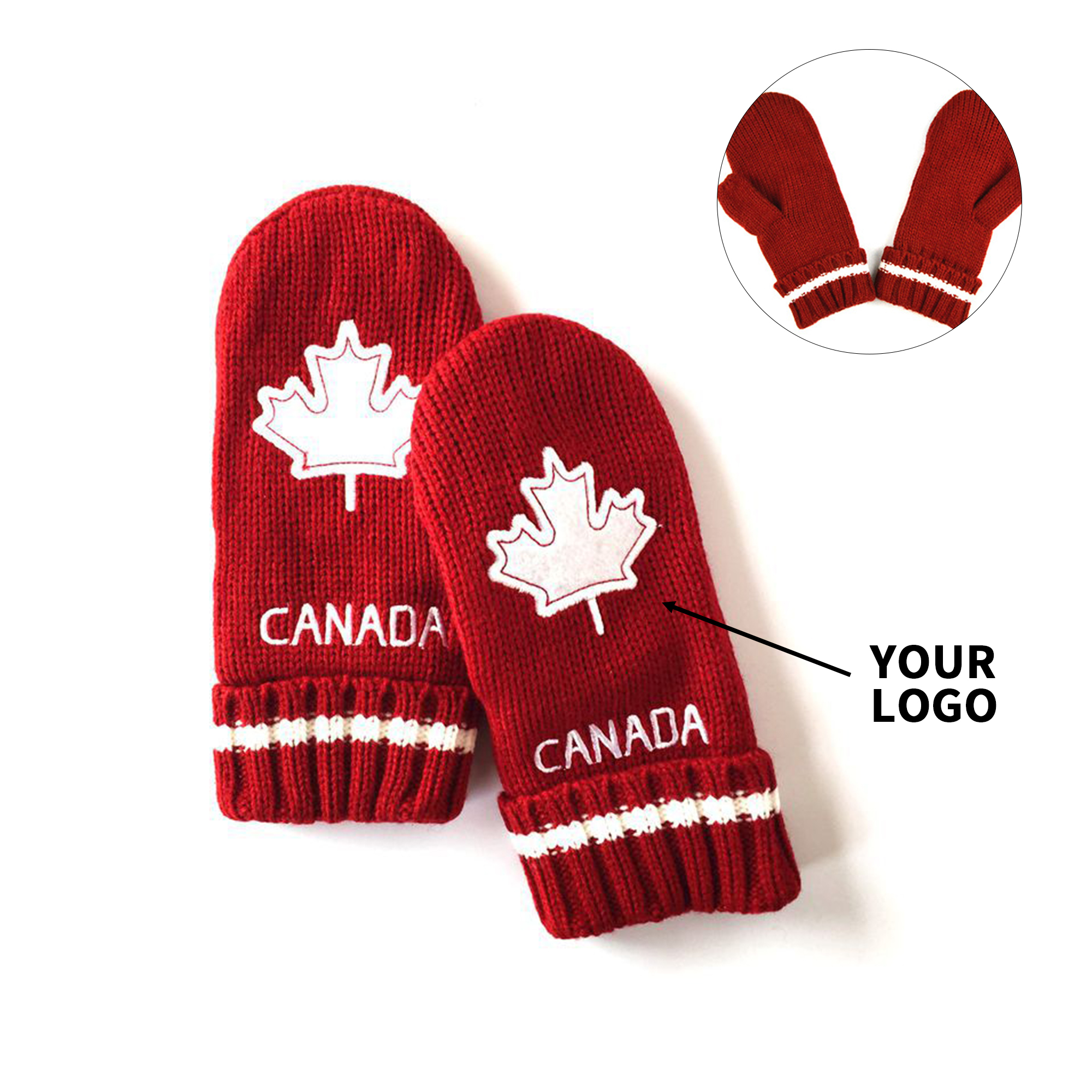 Full Finger Acrylic Knit Mitten With Fleece Lining 2