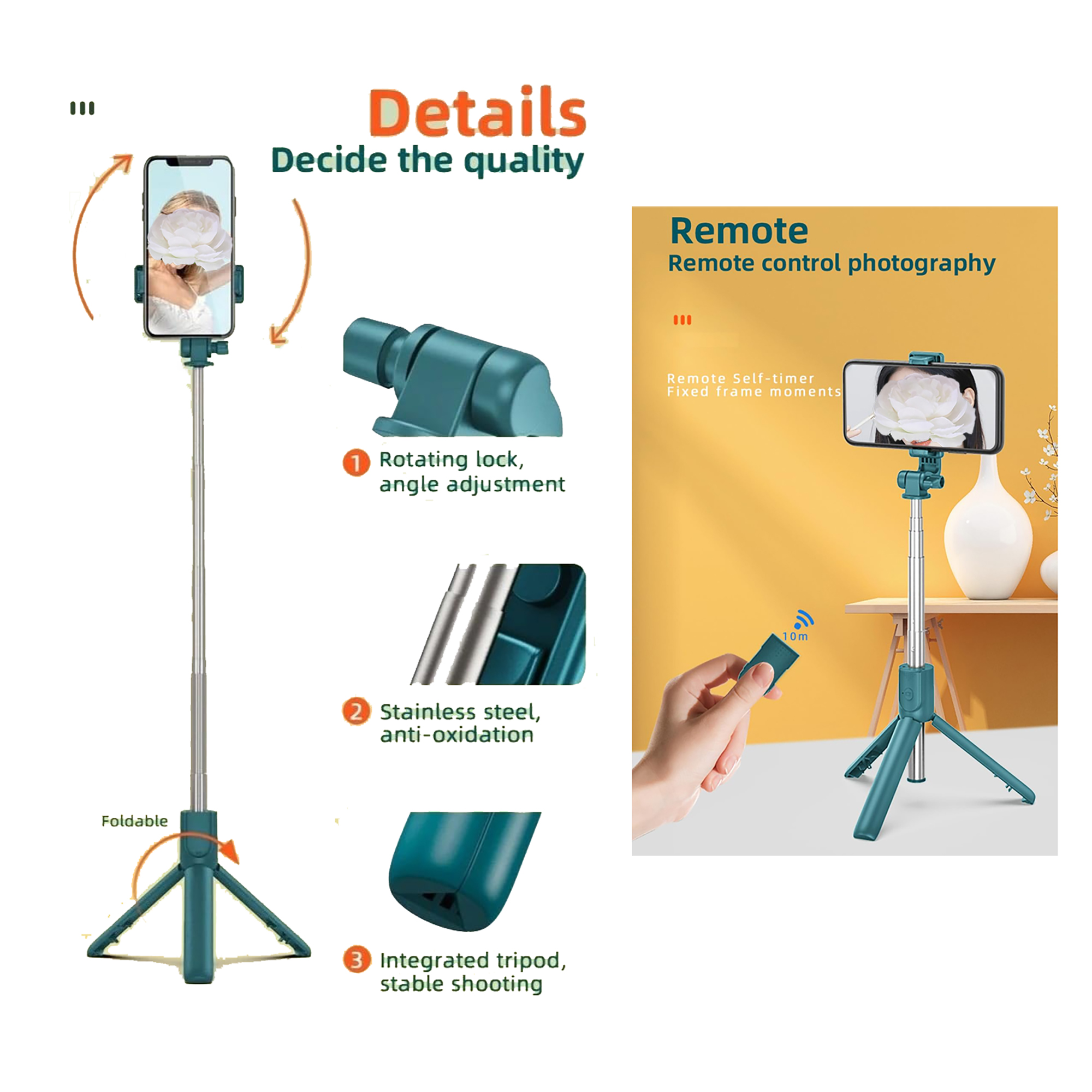Portable Selfie Stick with Tripod & LED Light 3