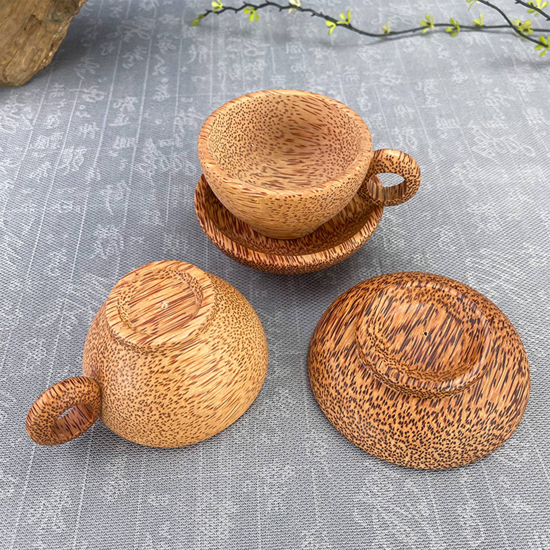 Coconut Coffee Cup W/ Handle&Bracket Set 4