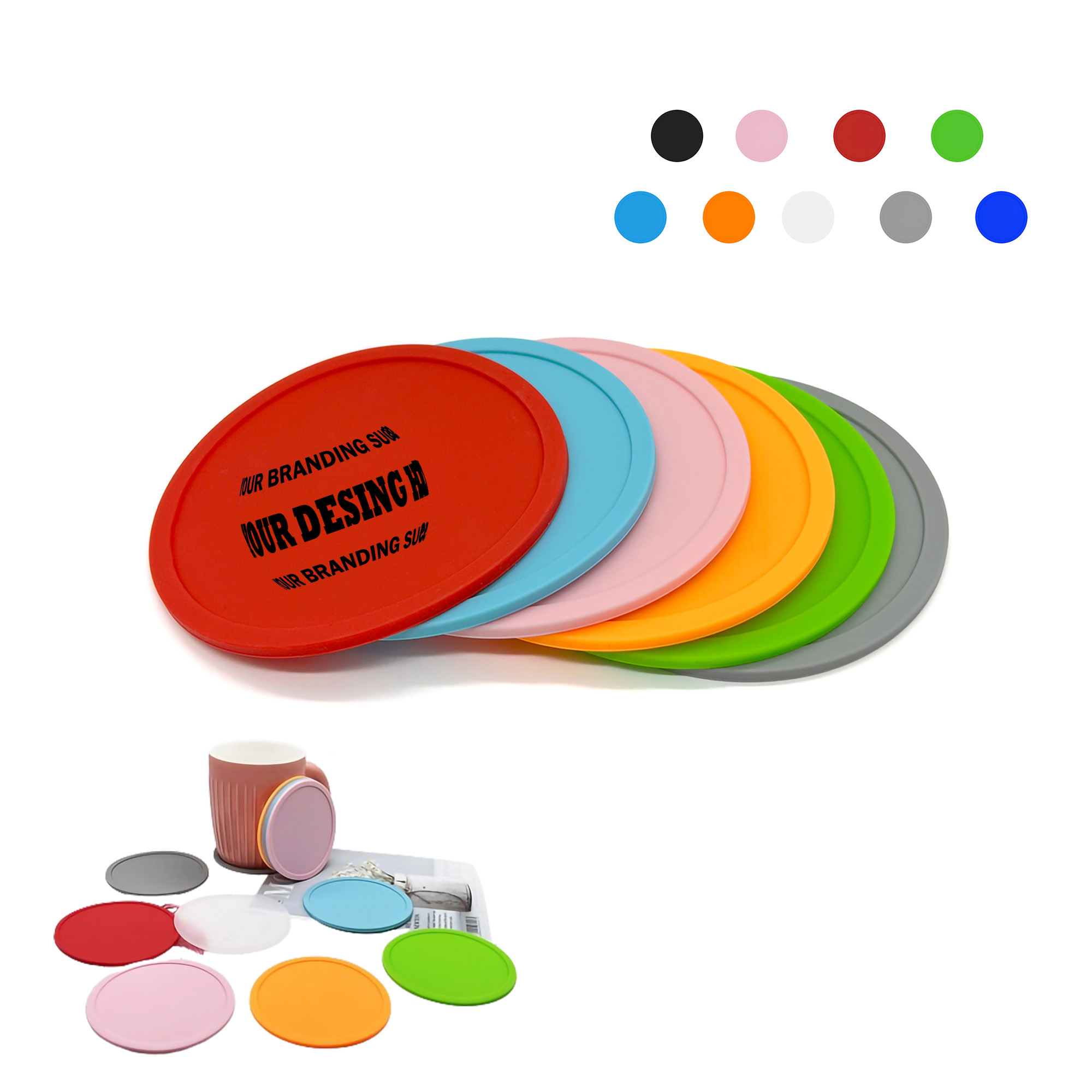 MOQ100 Custom Reusable Round Silicone Coasters 6