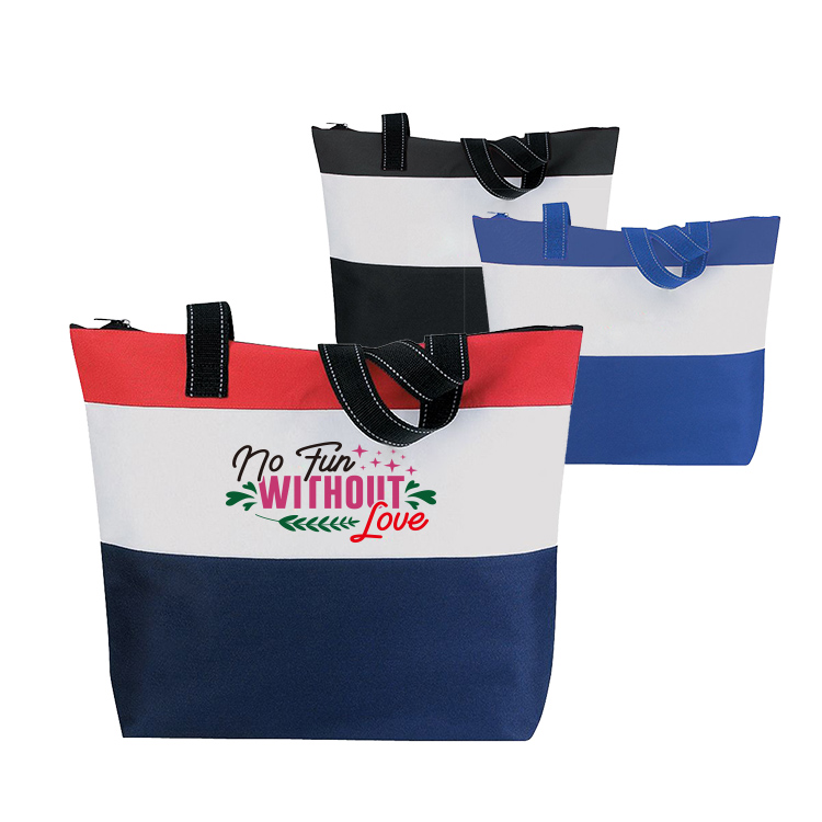 600D Carrying Handles Zippered Stripes Tote Bag 1