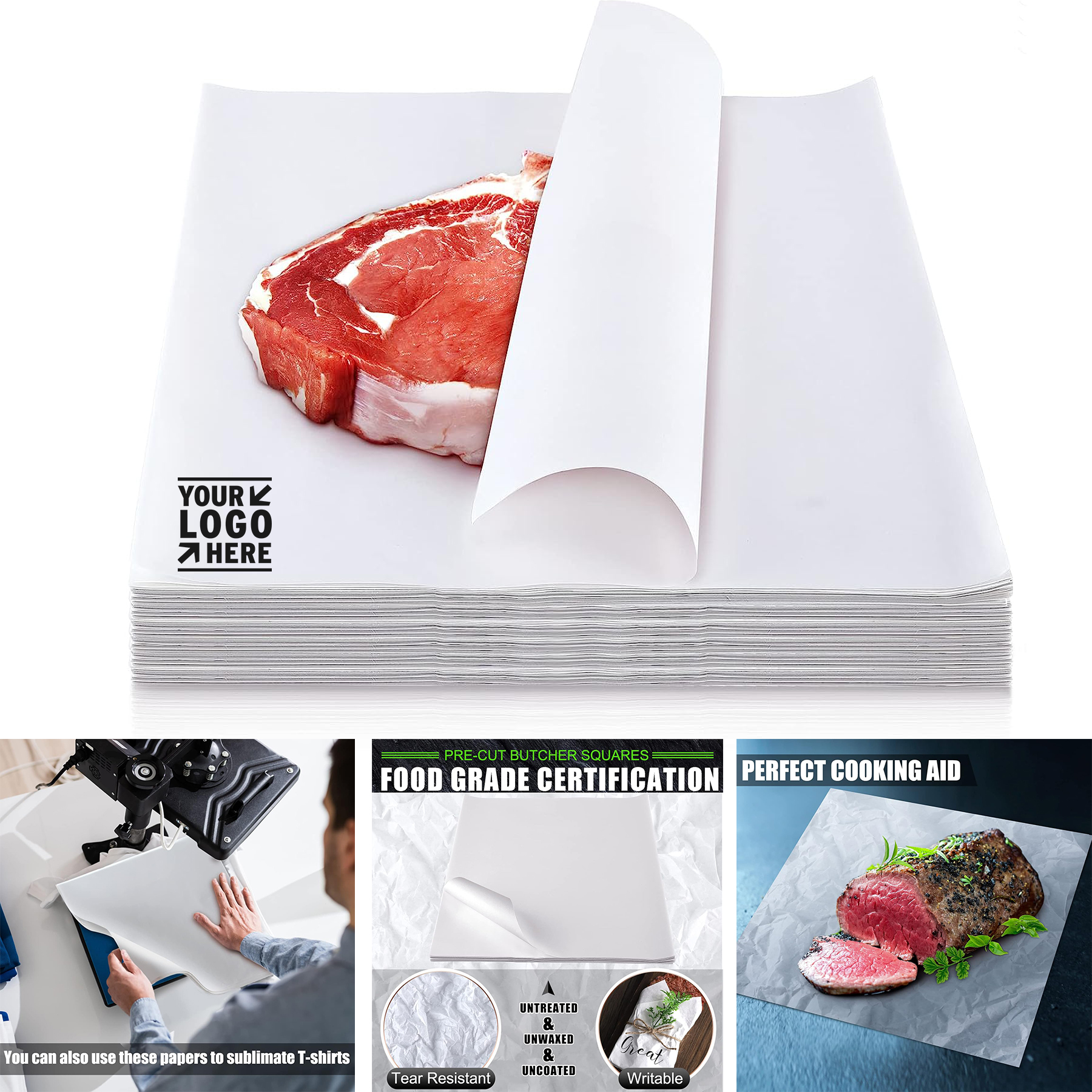 16 x 12 Inches Sublimation White Disposable Square Meat Sheet Precut No Wax Butcher Paper 2