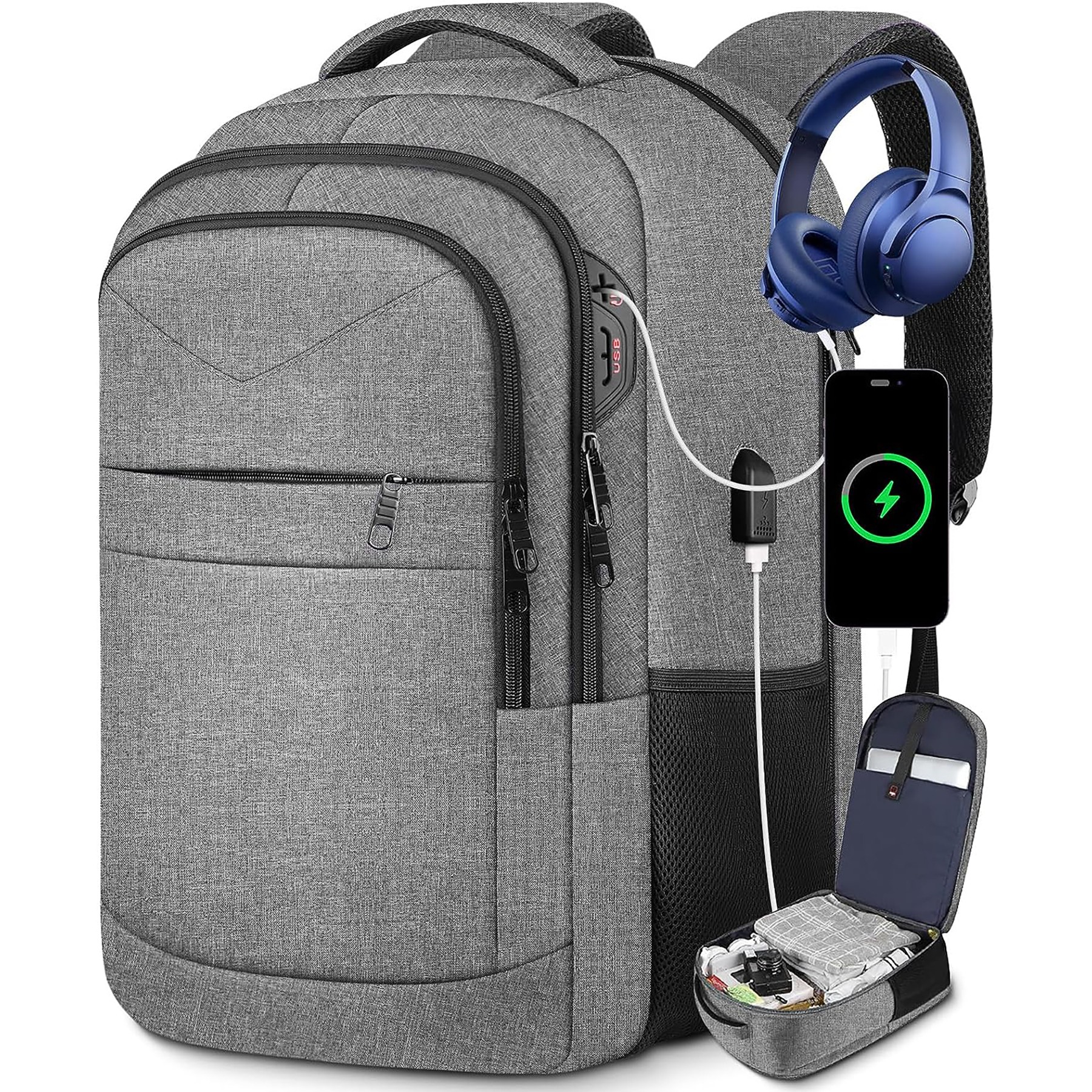 Large Waterproof Laptop Backpack With USB 7
