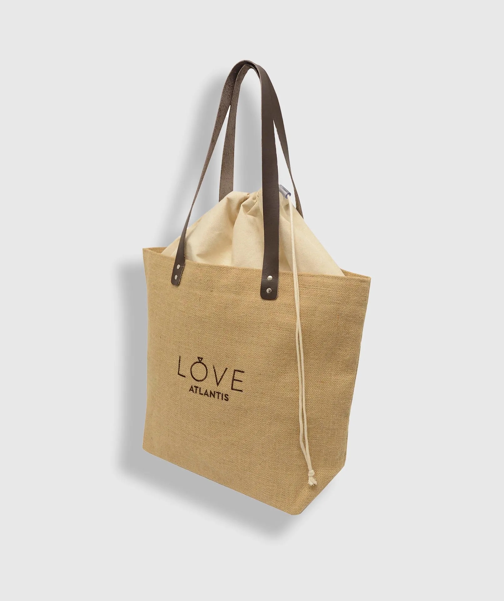 Embroidered Burlap Tote with Leather Handles 1