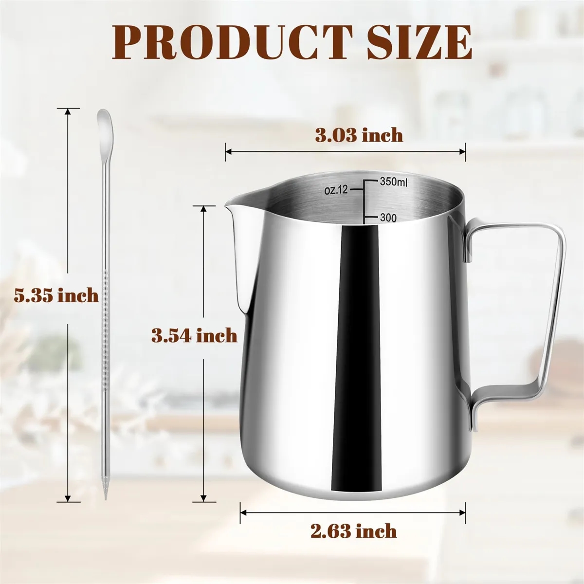 12oz Milk Frother Cup with Clear Scale 5
