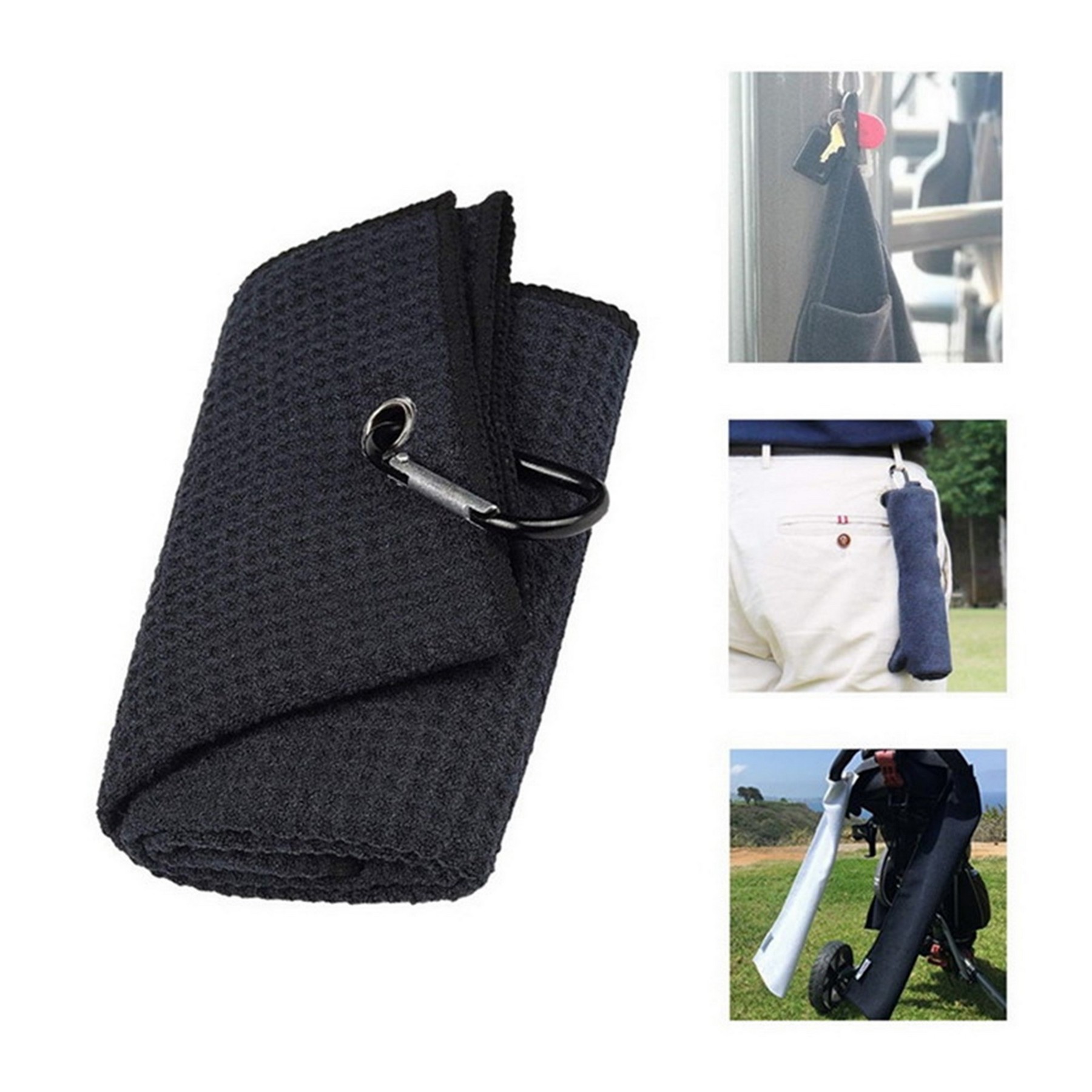 Microfiber Waffle Golf Towel With Carabiner Clips 4