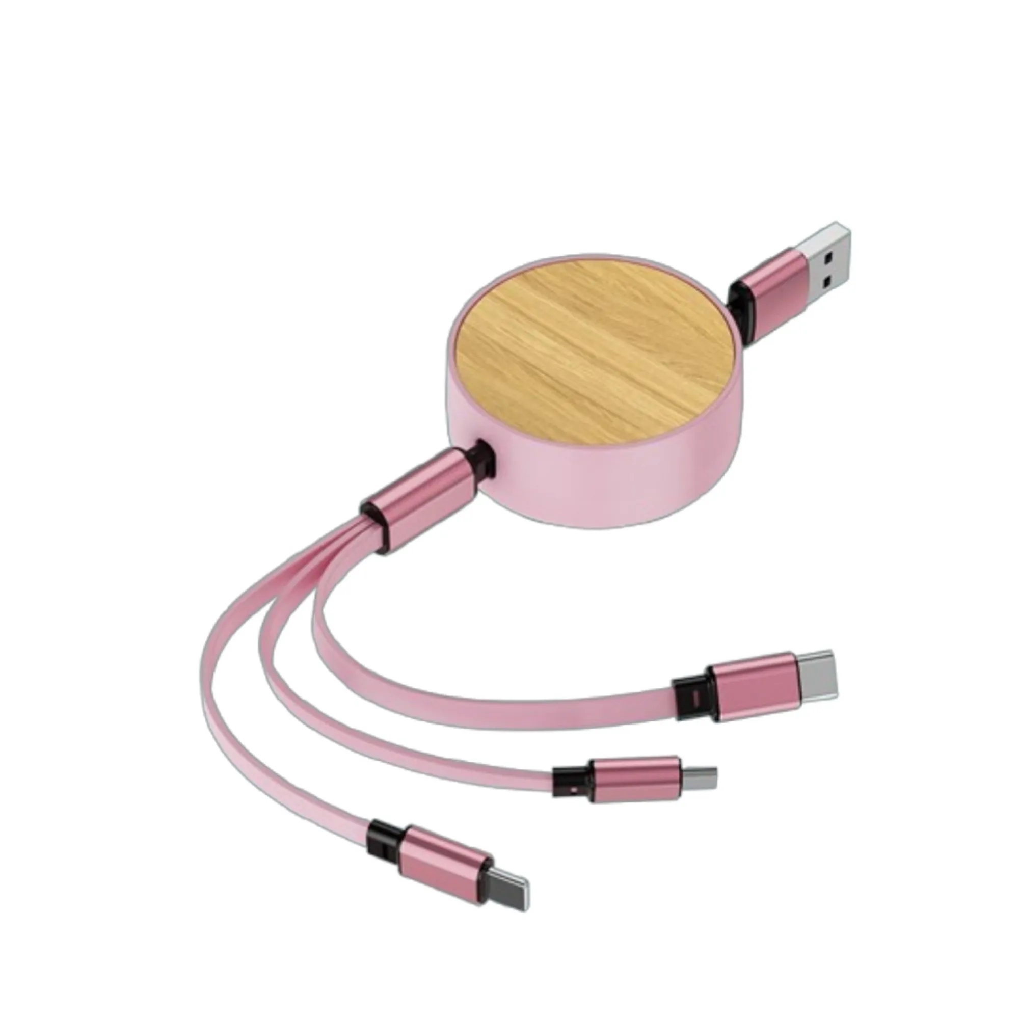 3-in-1 Bamboo Retractable Charging Cable 4