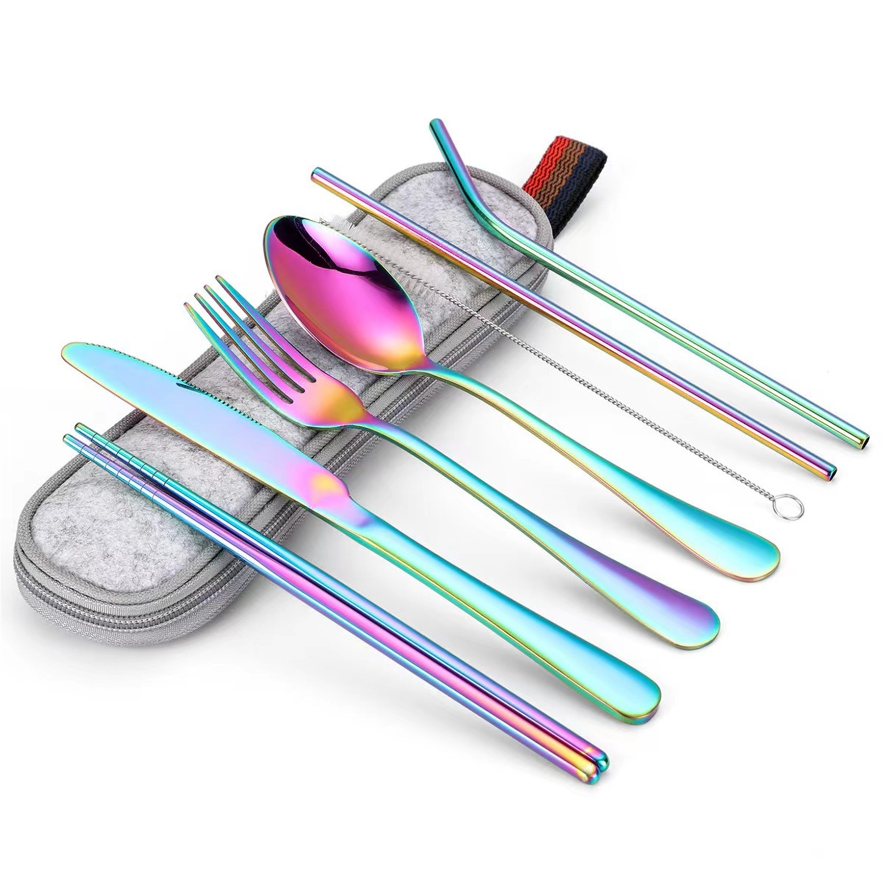 Stainless Steel Utensils With Straw Set Of 7 2