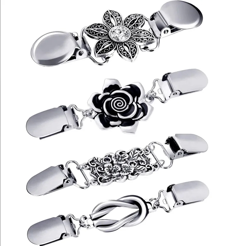 Vintage Shawl Clips 4Pcs Set Fur Ball Cardigan Brooch for Women 3