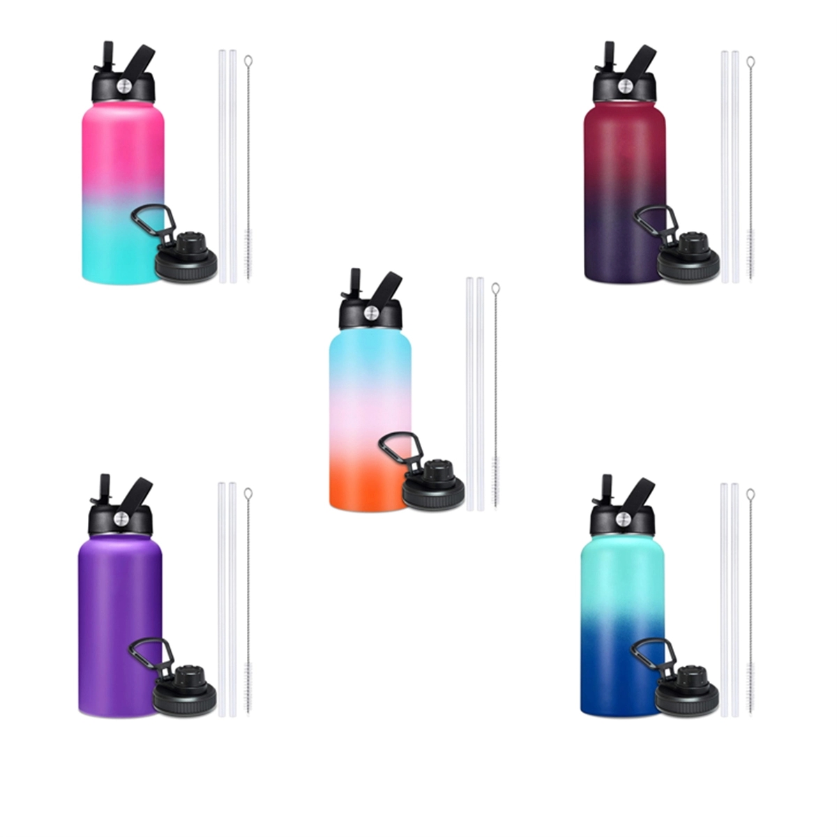 Vacuum Insulated Metal Water Bottle with Straw & Spout Lids 3