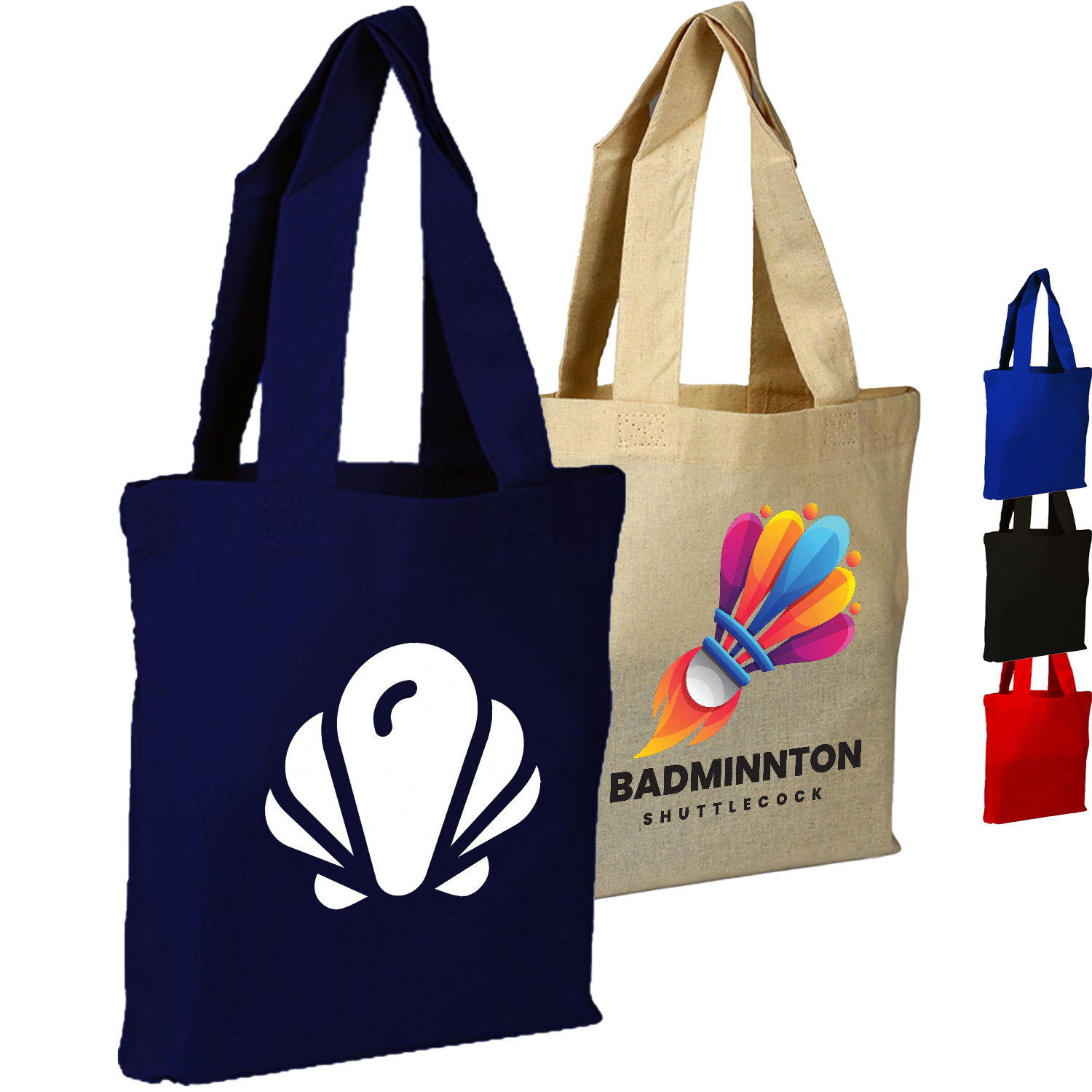 100% Cotton Canvas Sheeting Tote Bag w/ Mini Gusset USA Decorated (8" x 8") 1