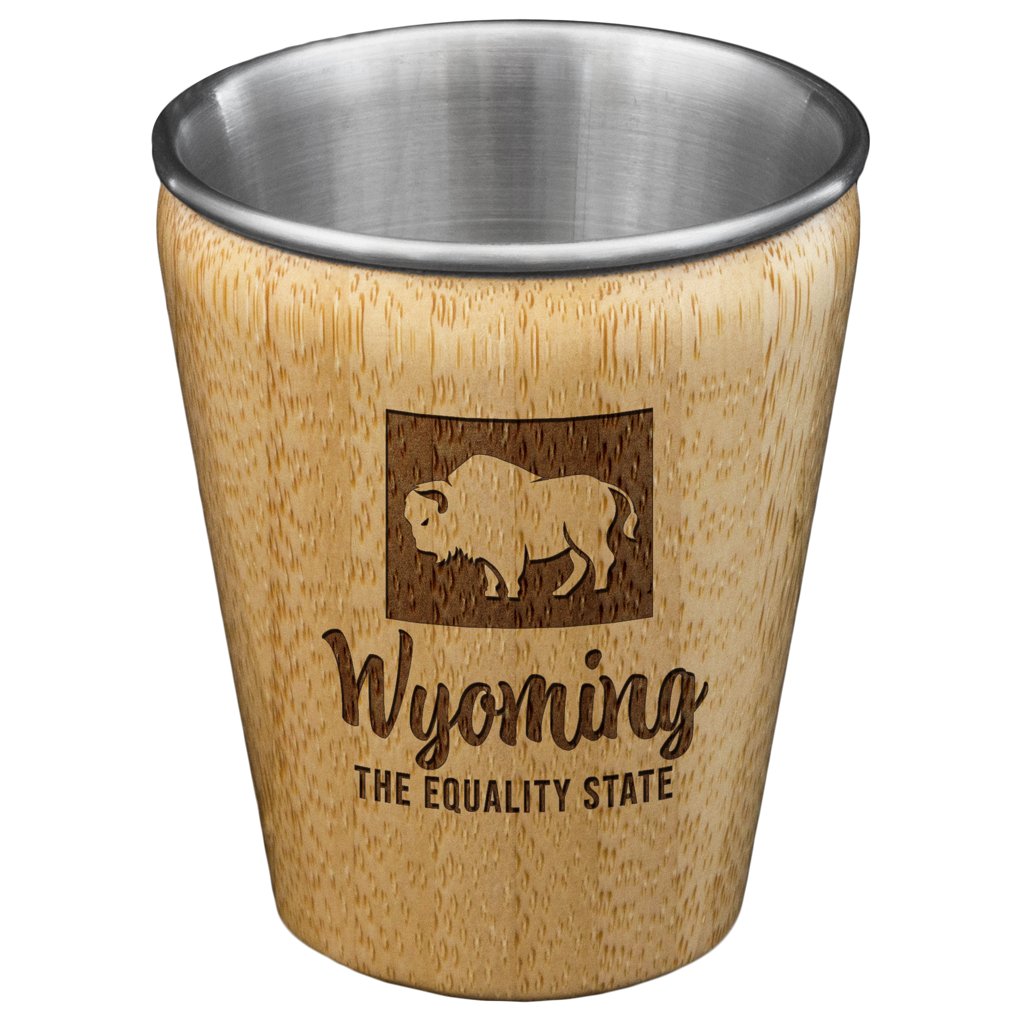 Wyoming State Bamboo and Stainless Steel Shot Glass 2
