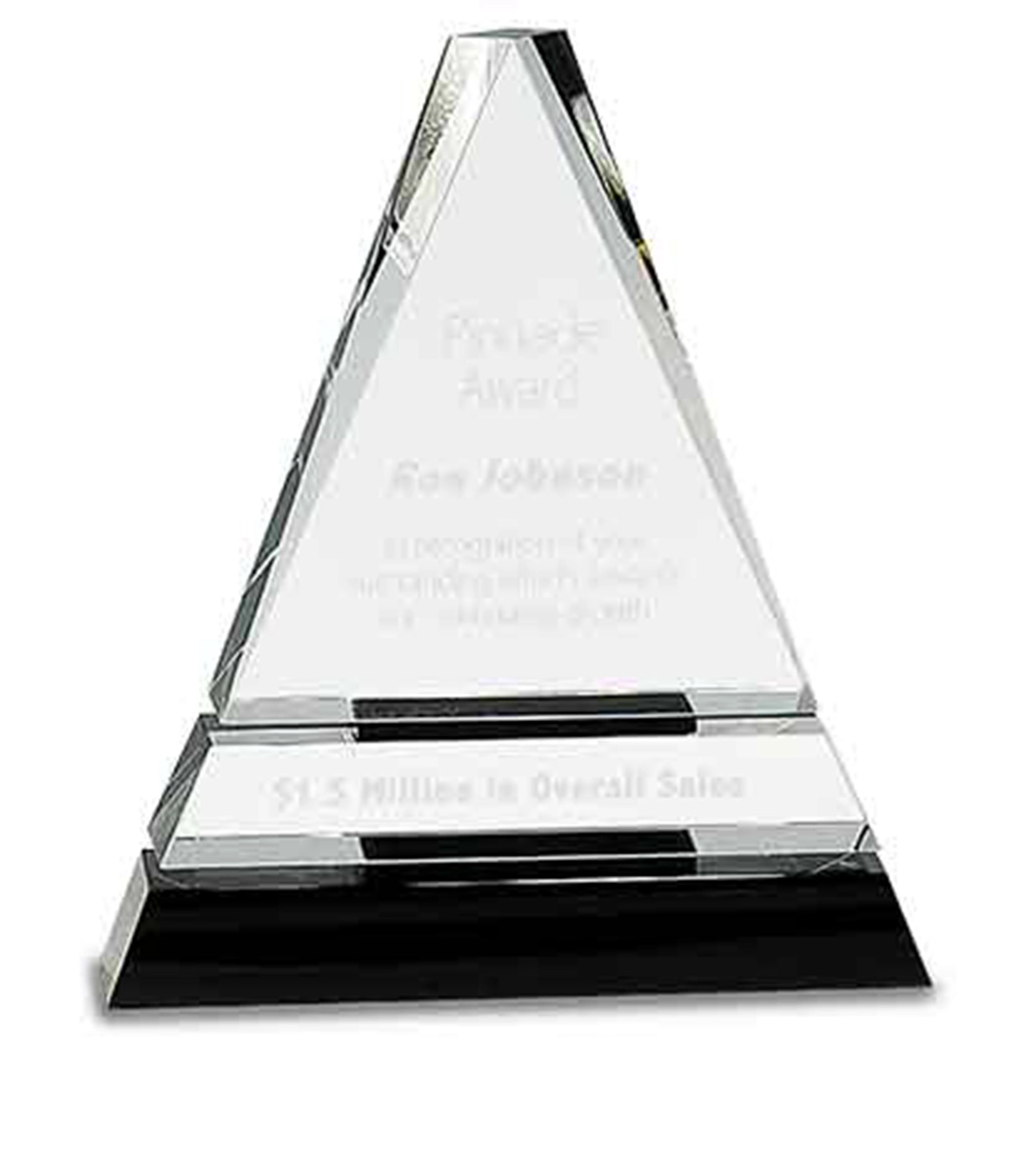 6 1/2" Clear Crystal Triangle Award On Black Crystal Pedestal Base 1