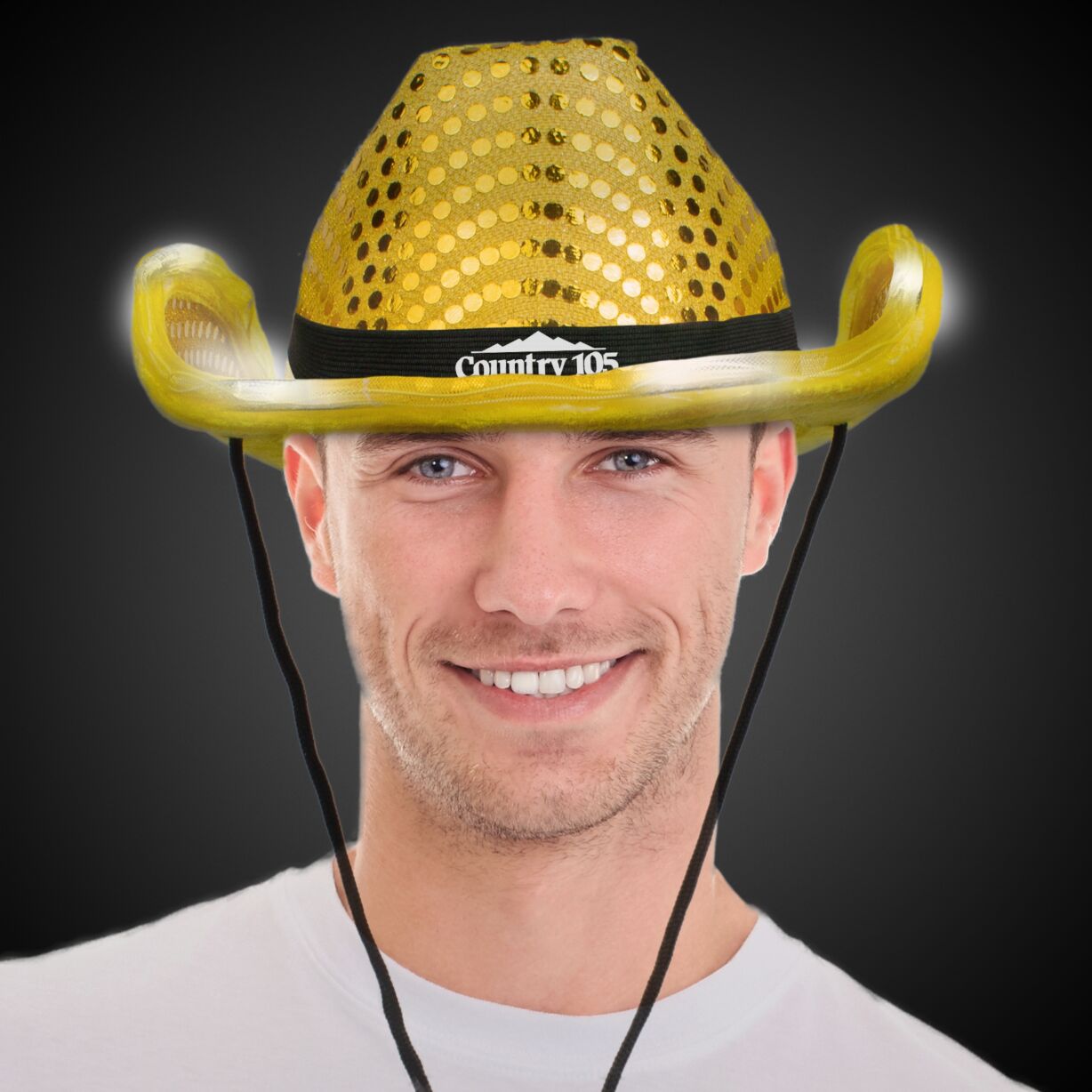 GOLD SEQUIN LED COWBOY HAT(w/white imprintable band)