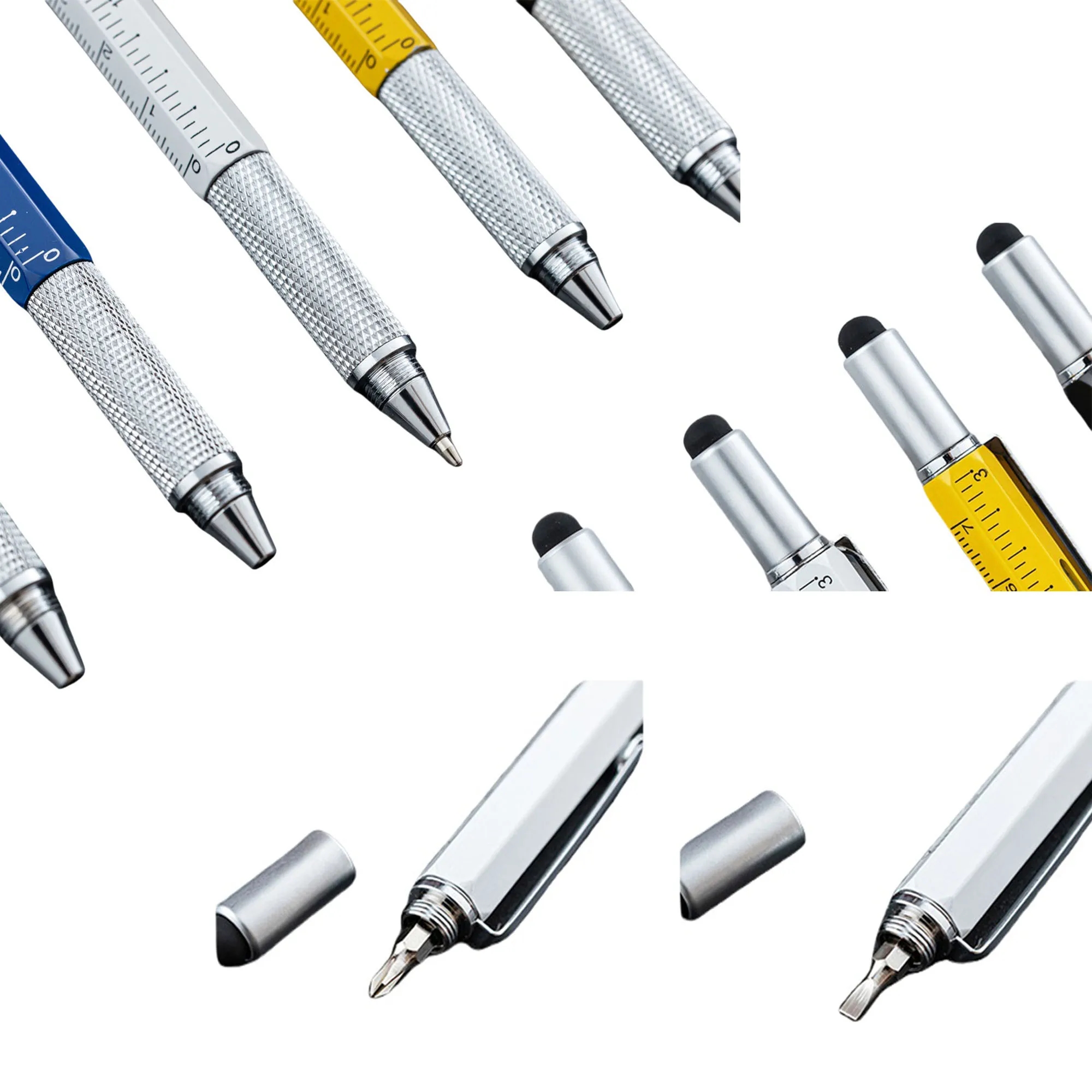 Metal 6 in 1 Multitool Stylus Ruler Ballpoint Pen 12