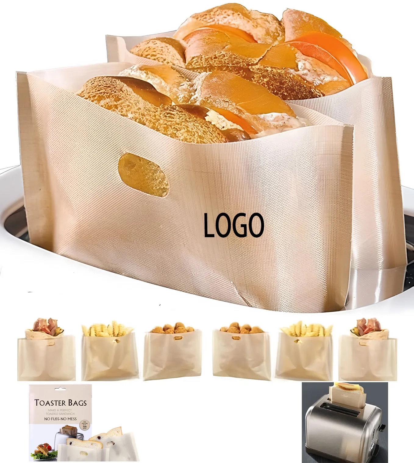 Custom Reusable Toaster Bags for Grilled Cheese Sandwich Non Stick Heat Resistant Bulk Wholesale 5