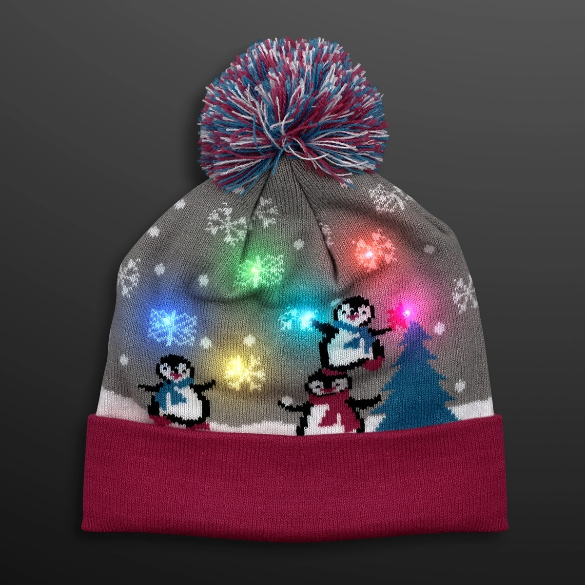 Cute Penguins LED Beanie Hat, Blinky Knit Cap 1