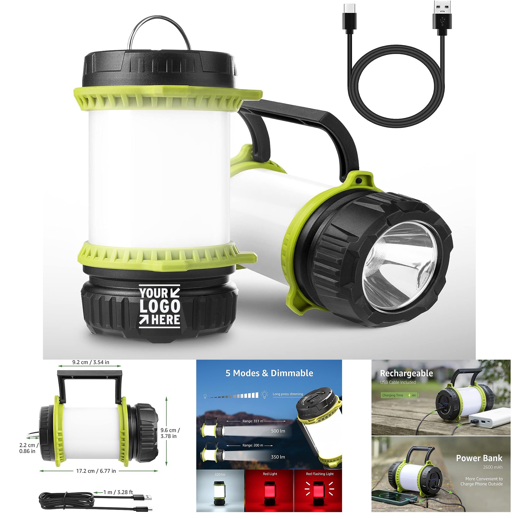 5 Light Modes 500LM Flashlight Lighting Ever LED Camping Lantern Rechargeable 2600mAh Power Bank 1