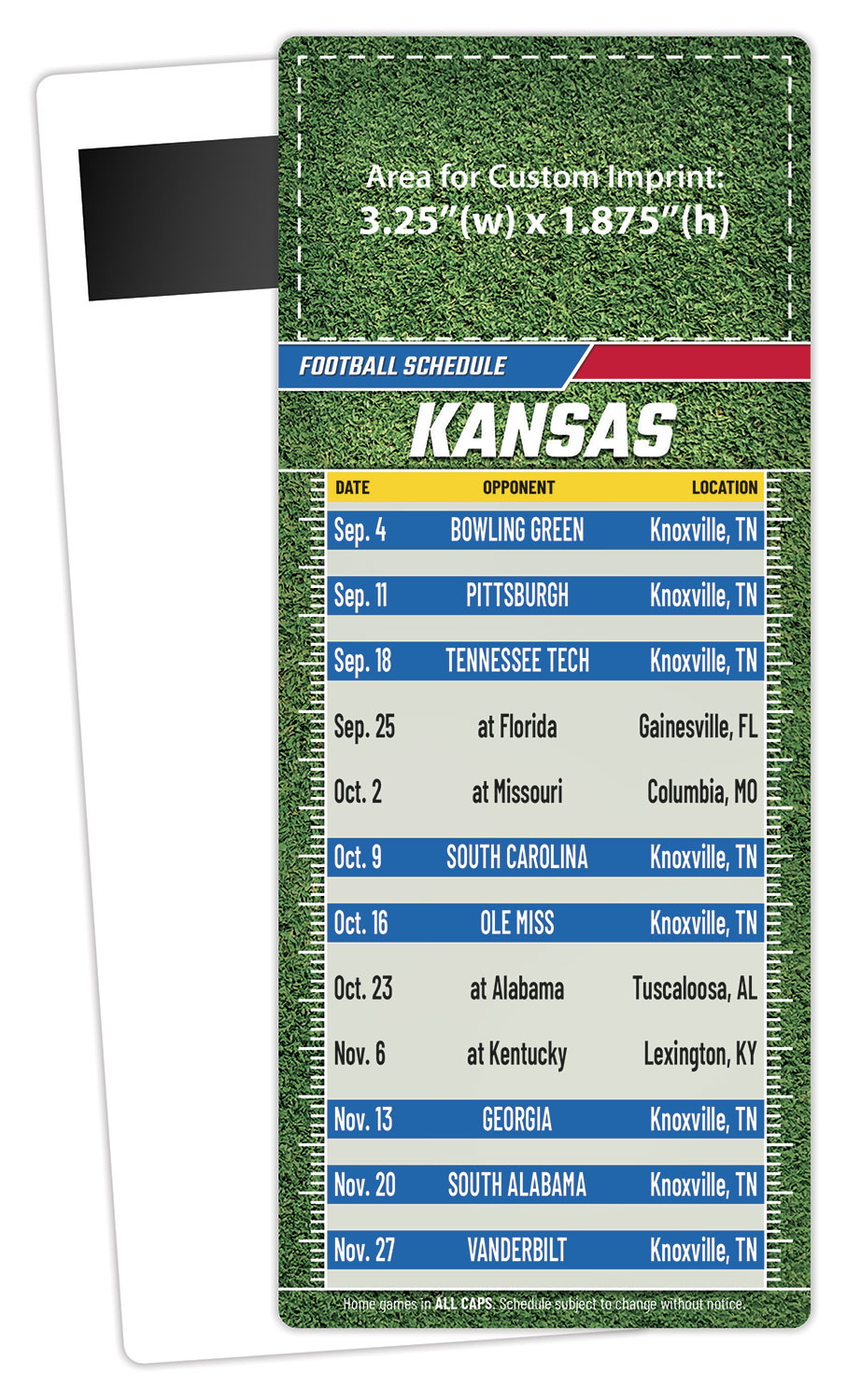 Football Schedule Laminated Card/Postcard with Magnet Strip 3.5x8.5 - 14 pt. 2