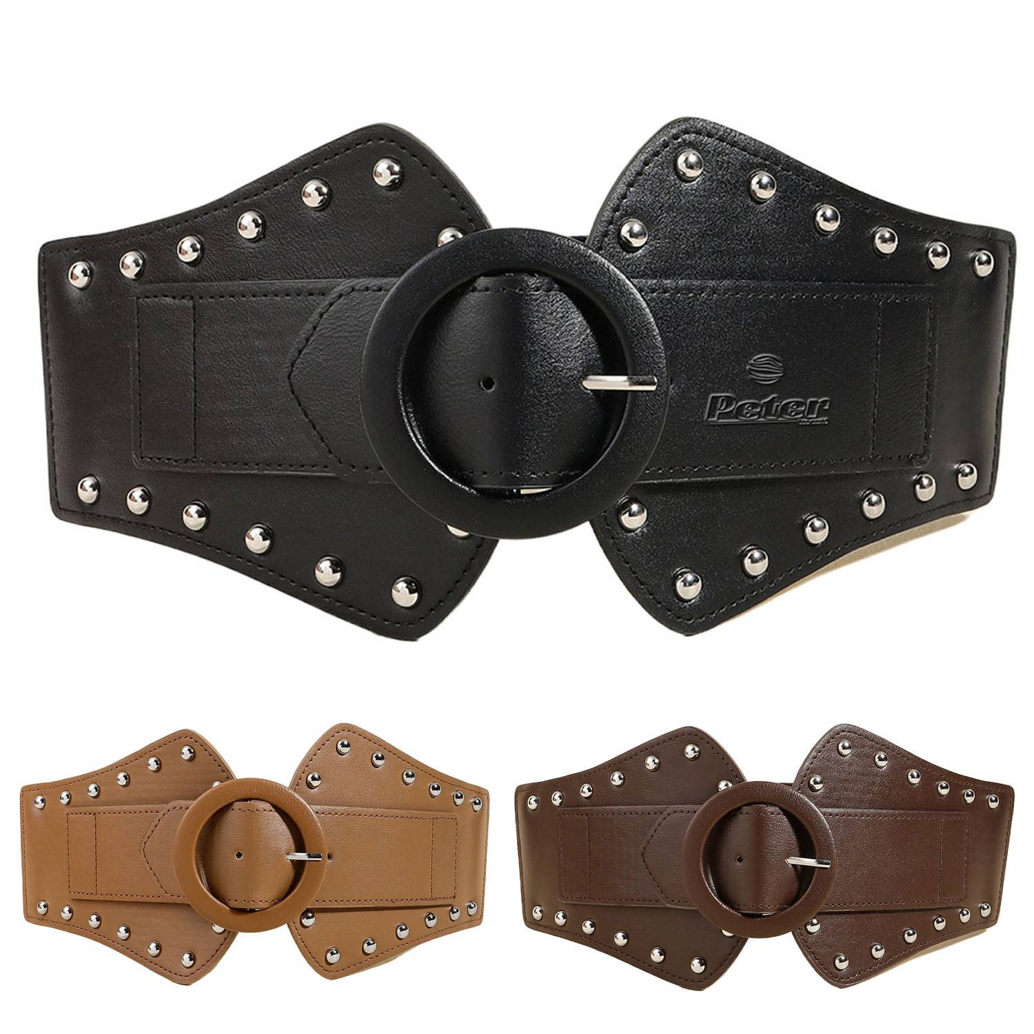 Adjustable Elastic PU Leather Women Belt w/ Alloy Buckle