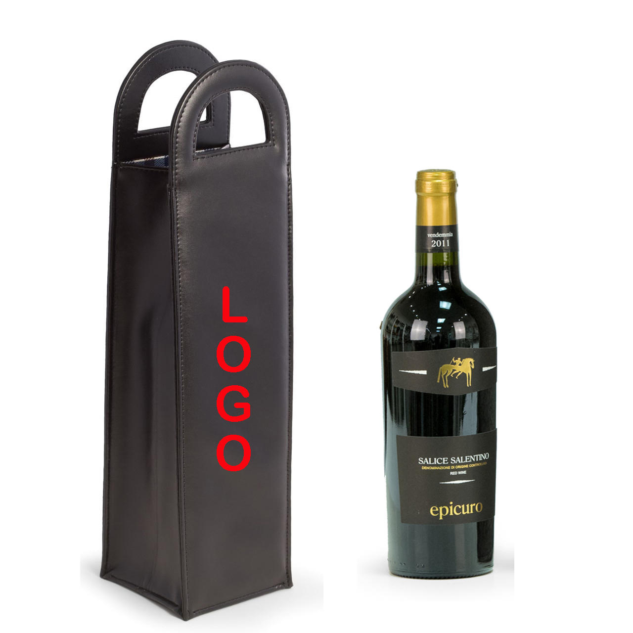 Black Leatherette Bottle Caddy with Holders 2