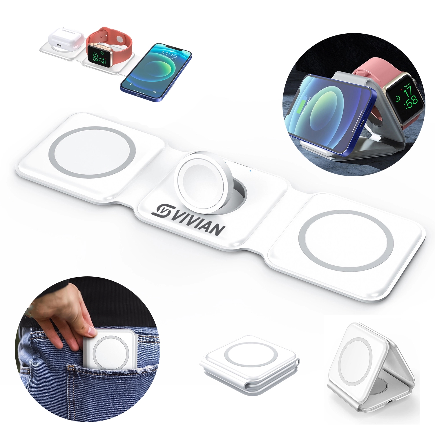 Portable 3 In 1 Magnetic Wireless Charger 2
