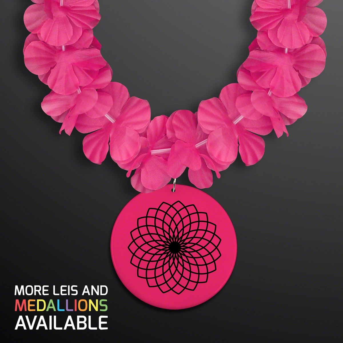 Pink Flower Lei Necklace with Medallion (Non-Light Up) 2