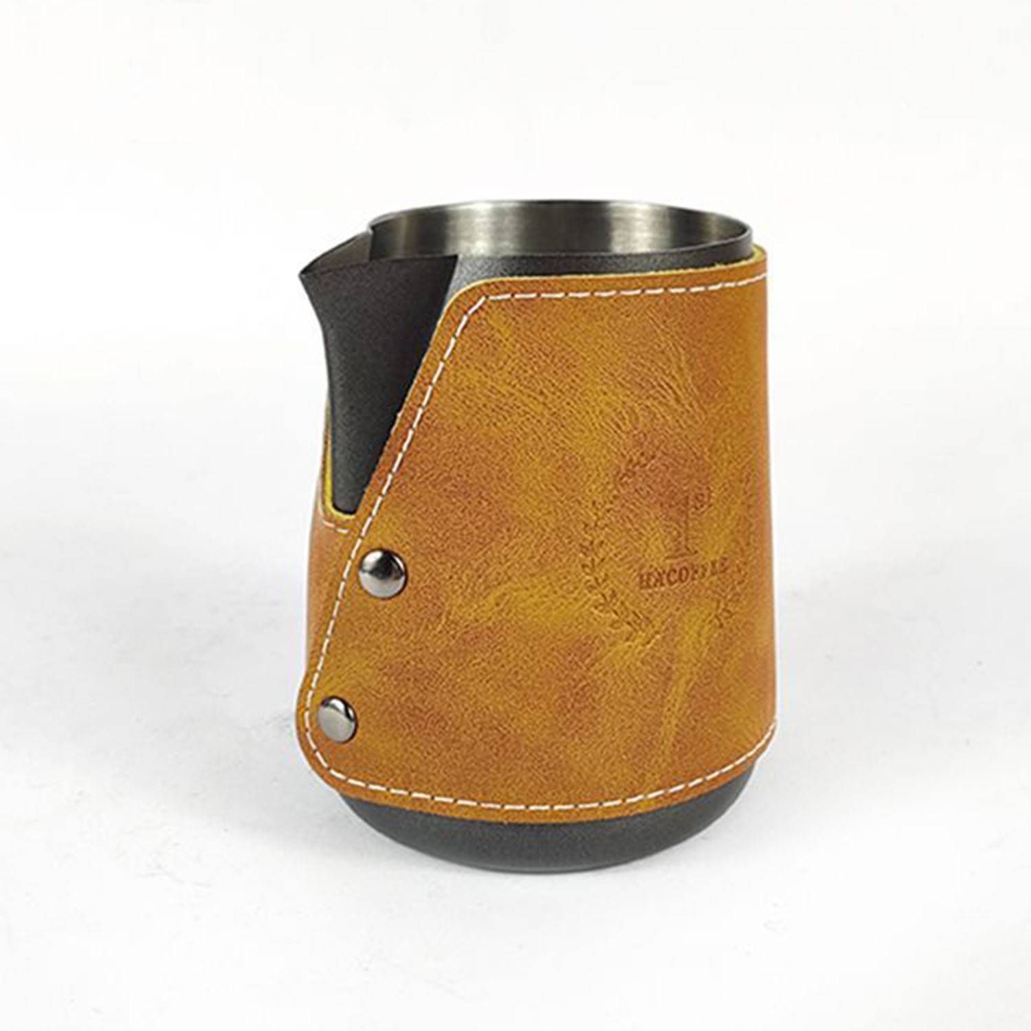 Stainless Steel Milk Frothing Pitcher with Leather Cover 5