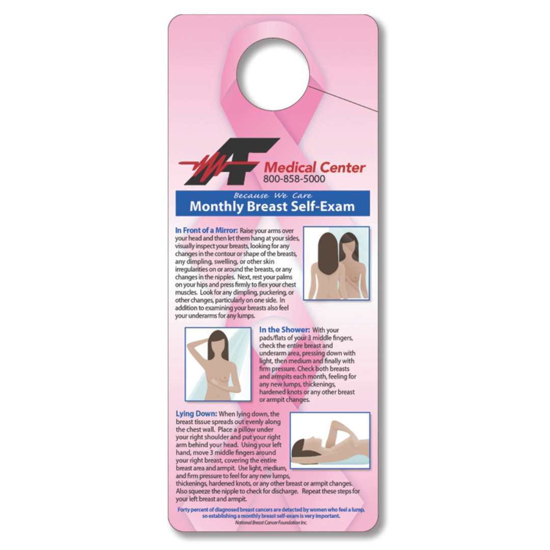 Breast Self Exam Hang Tag, Ribbon Design 2