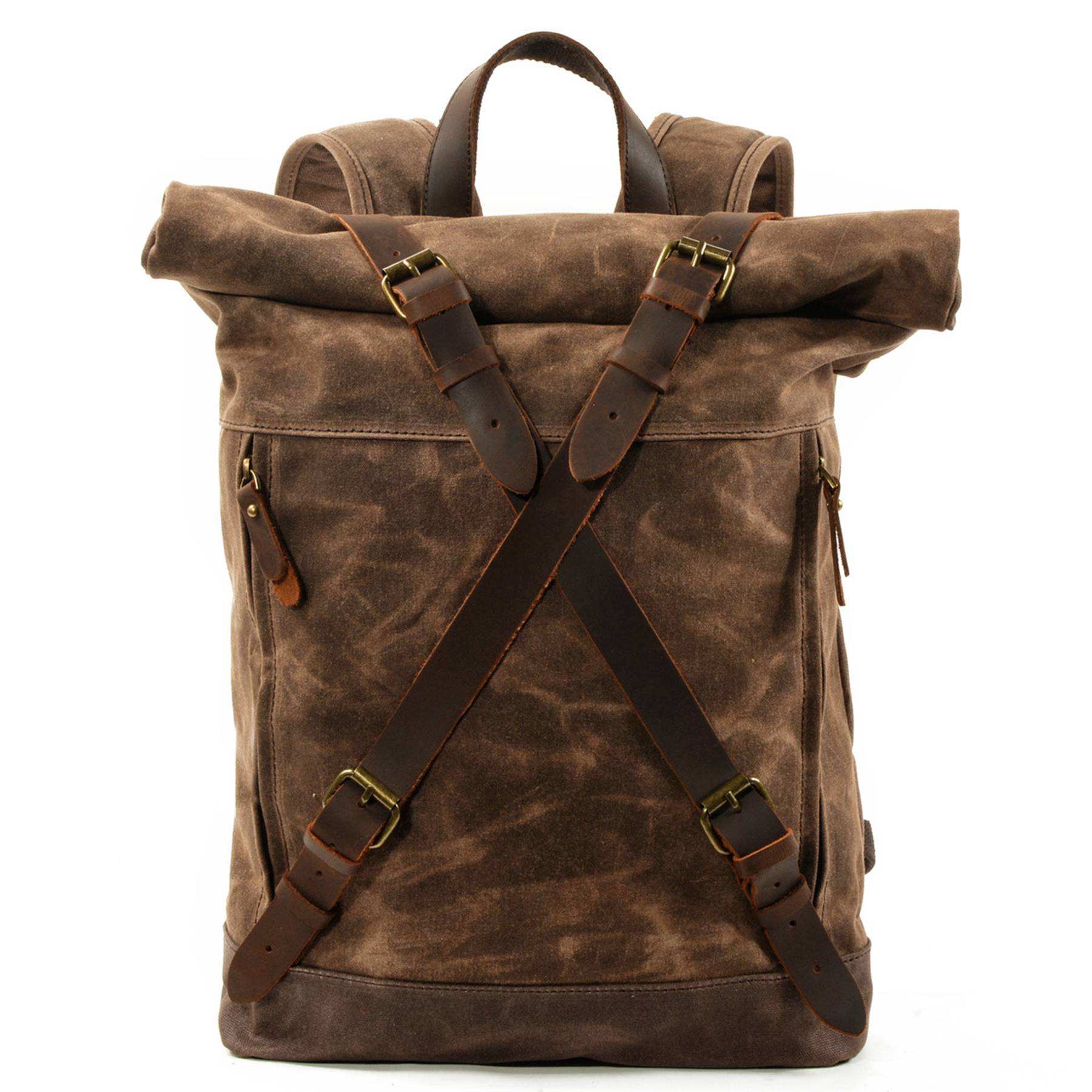 Vintage Canvas Leather Roll On Laptop Backpack Waterproof 4