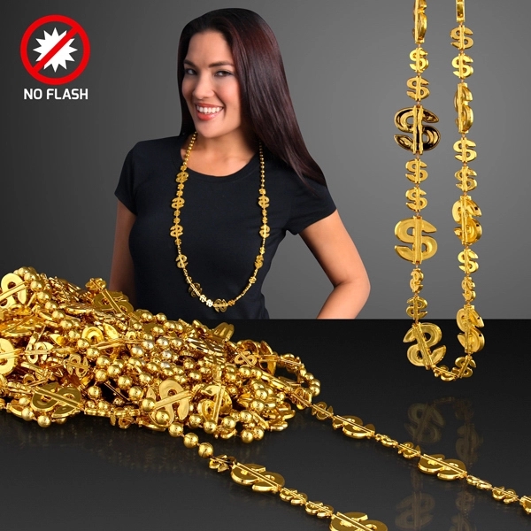 Shiny gold dollar sign party beads necklace (non light up) 2