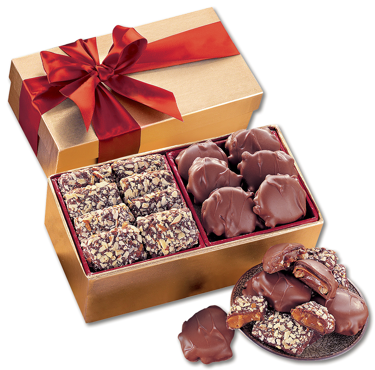 Toffee & Pecan Clusters in Gold Gift Box 2
