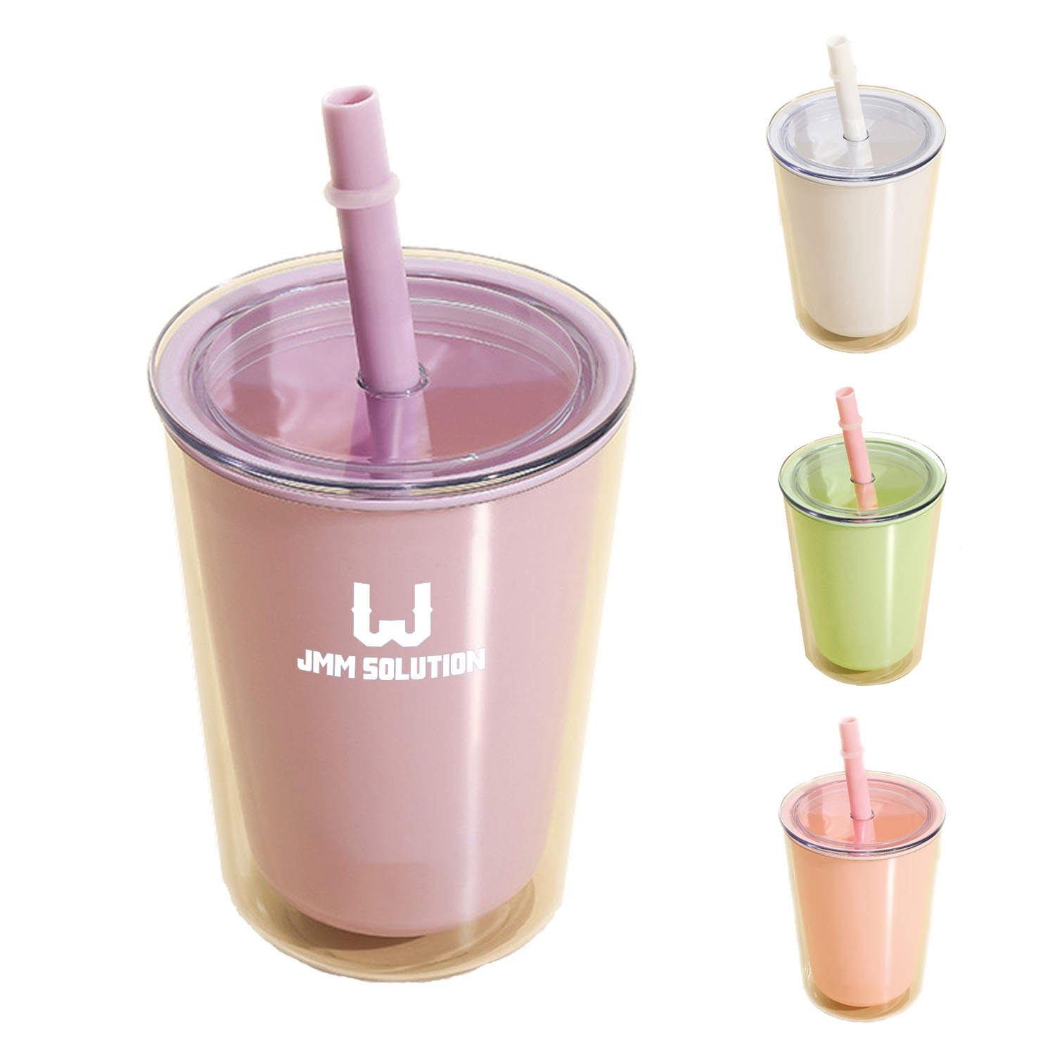 Double Layered Plastic Straw Water Cup 2