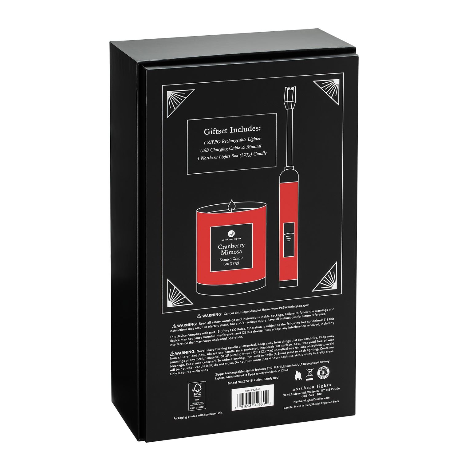 Zippo® Candy Apple Red Rechargeable Candle Lighter & 8 oz Cranberry Mimosa Candle Gift Set 2