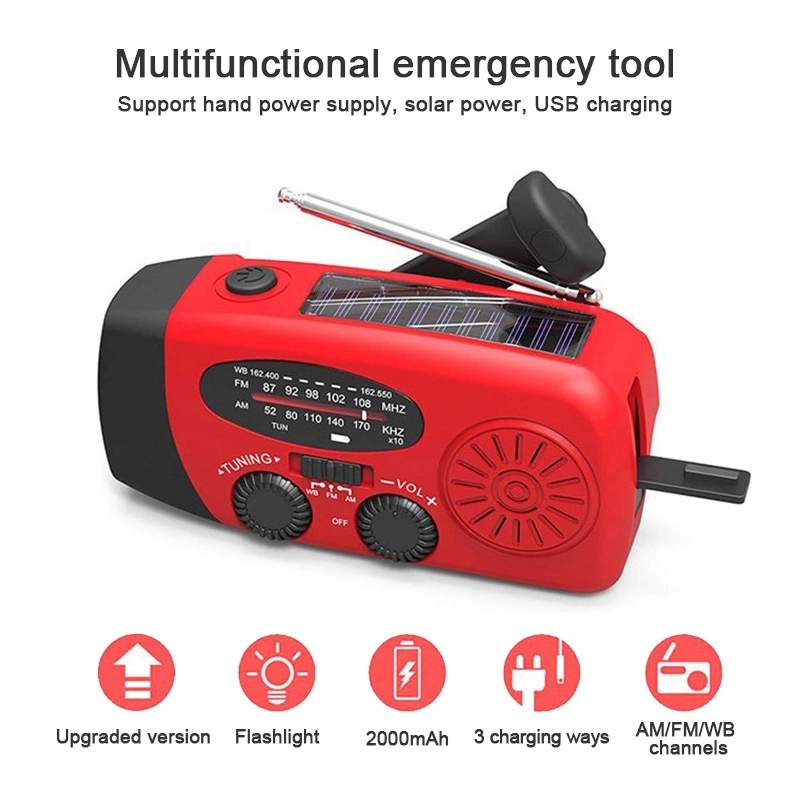 Portable Outdoor Hand Crank Self Powered Solar Weather Radio 6