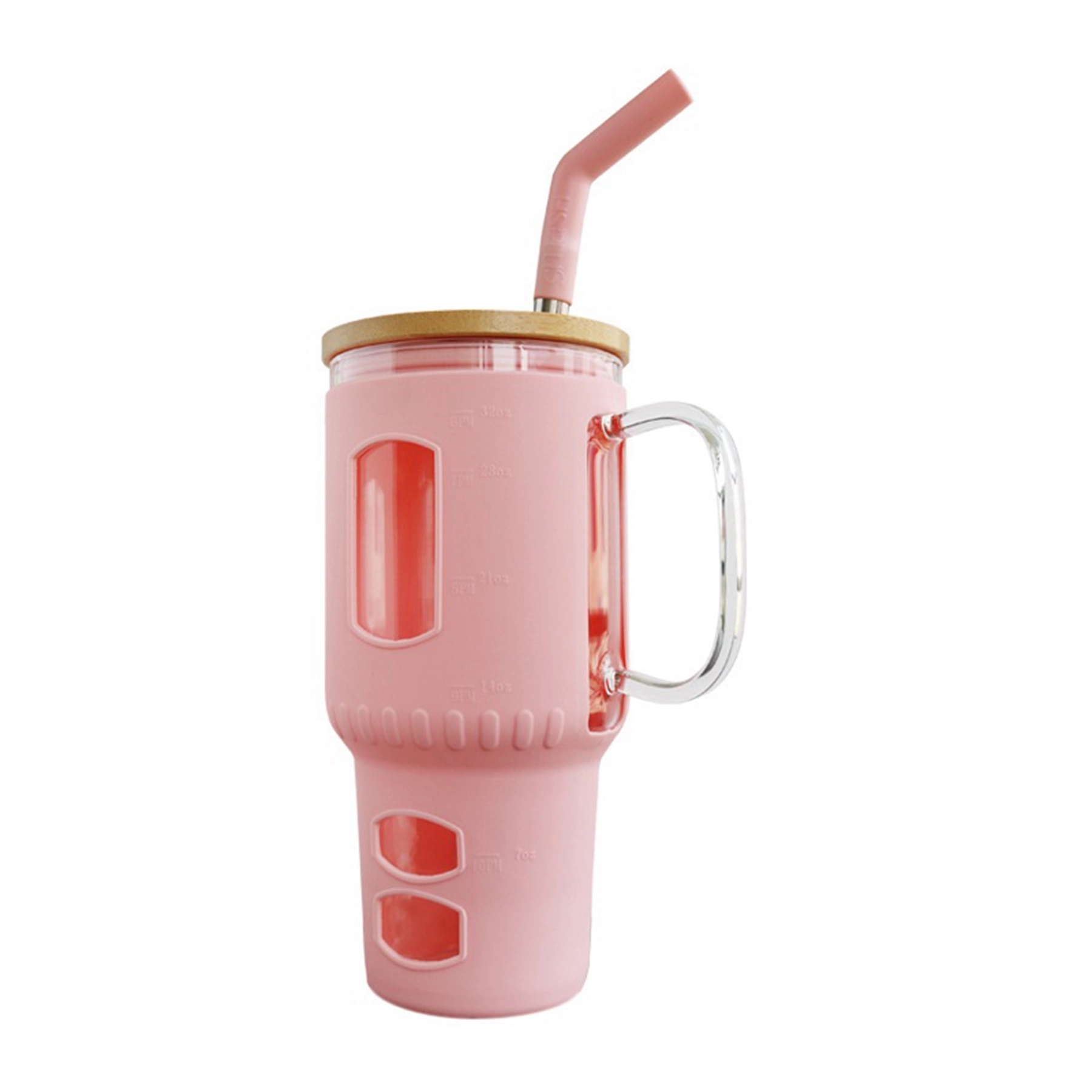 32 Oz. Glass Water Tumbler with Bamboo Lid & Straw 7