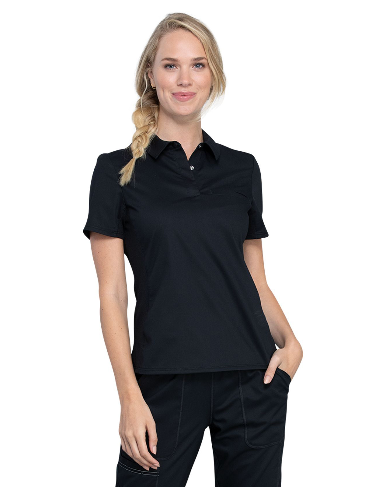 Cherokee - Workwear Revolution - Women's 1-Pocket Tuckable Snap Front Polo Shirt 13