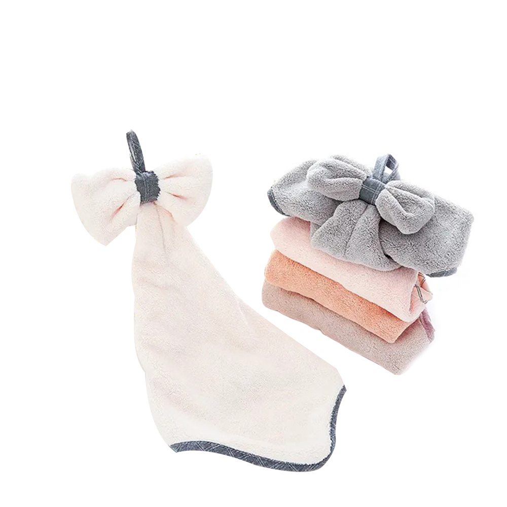 Household bathroom kitchen bownot coral velvet hand towel dishcloth 8