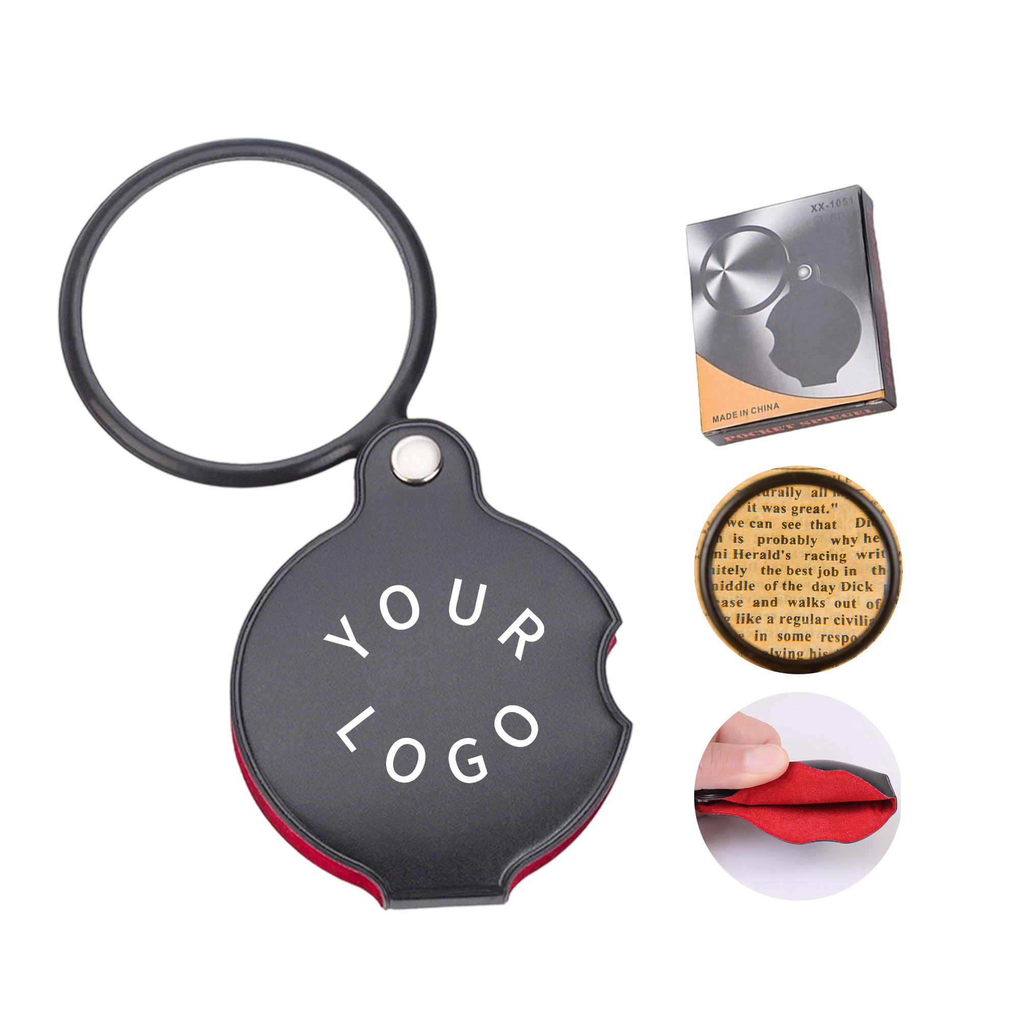 Folding Pocket Magnifier 10X 2.8" Length x 2.16" Width x 0.4" Thick, custom ruler with logo imprint 2