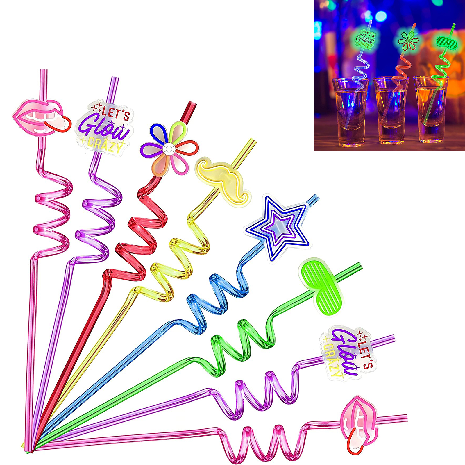 24 Piece Set Luminous Top Hat Straw  2