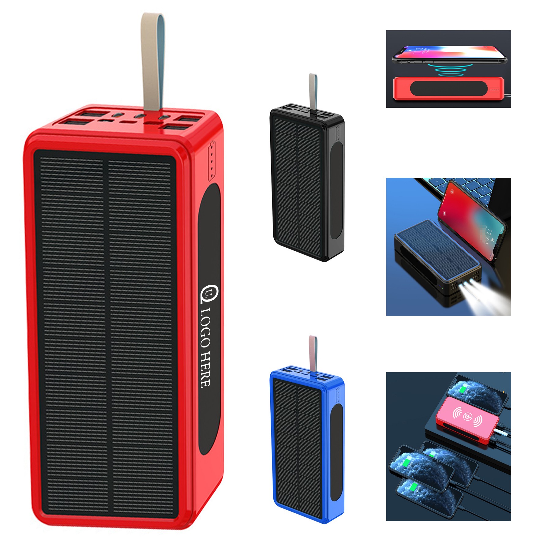 30000Mah Wireless Charging Solar Power Bank Flashlight