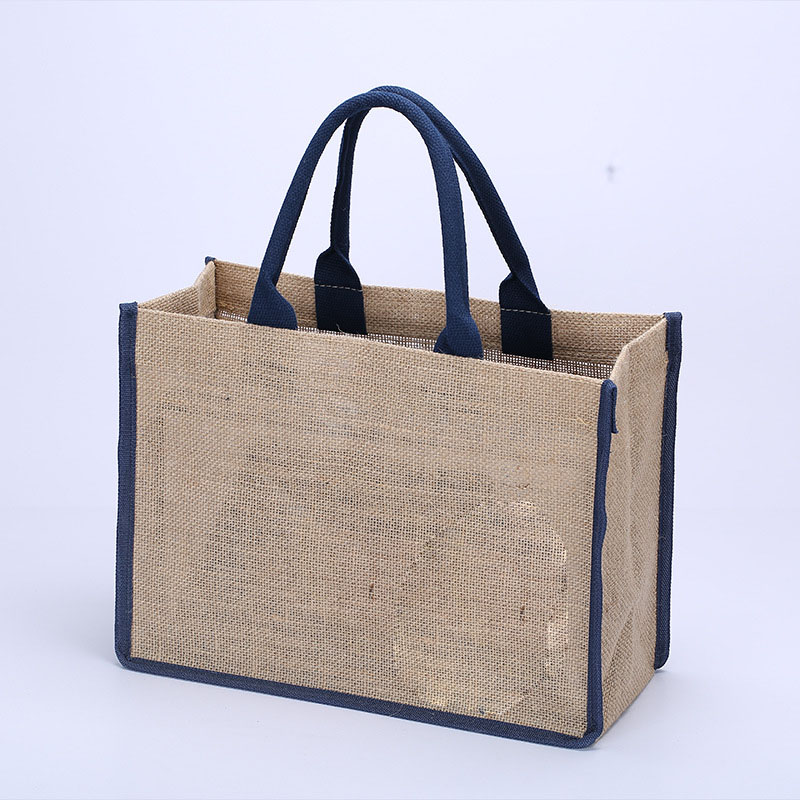 Natural Burlap Reusable Jute Beach Bag w/ Full Gusset ----11.81"x4.72"x10.24" 3