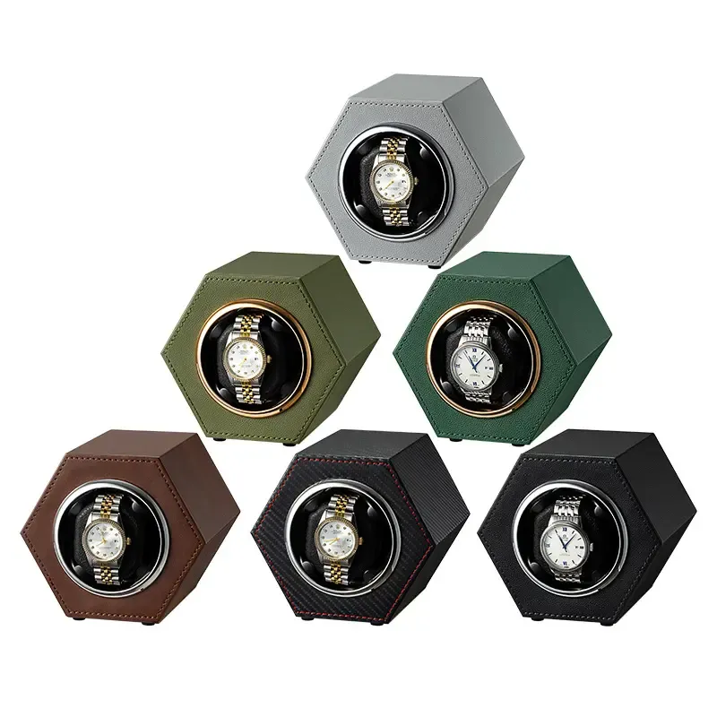 6 Colors Hexagonal Watch Winder Mini Single Rotary Motor Box 5